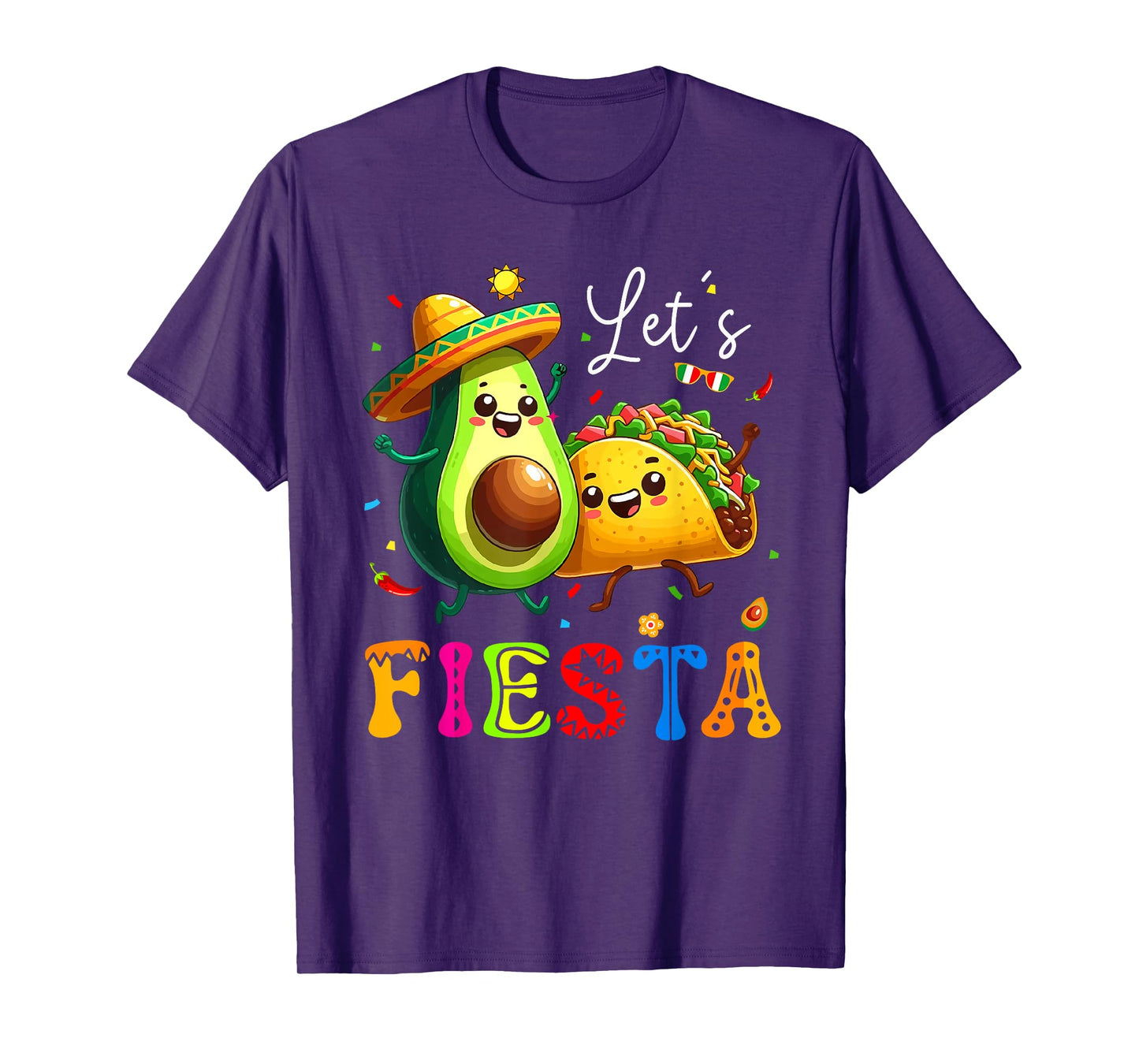 Lets Fiesta Taco Avocado Funny Cinco De Mayo Mexican Party T-Shirt