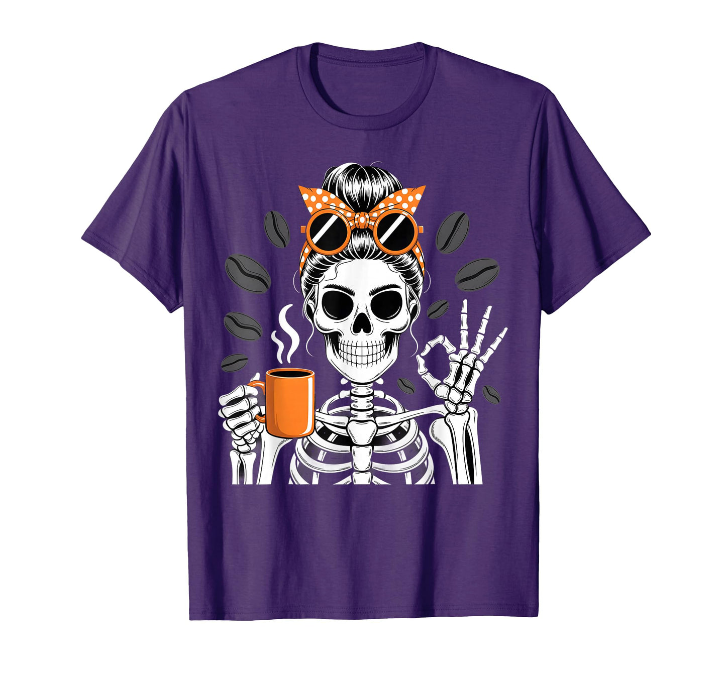 Skeleton Coffee Beans Funny Halloween Caffeine Vibe T-Shirt