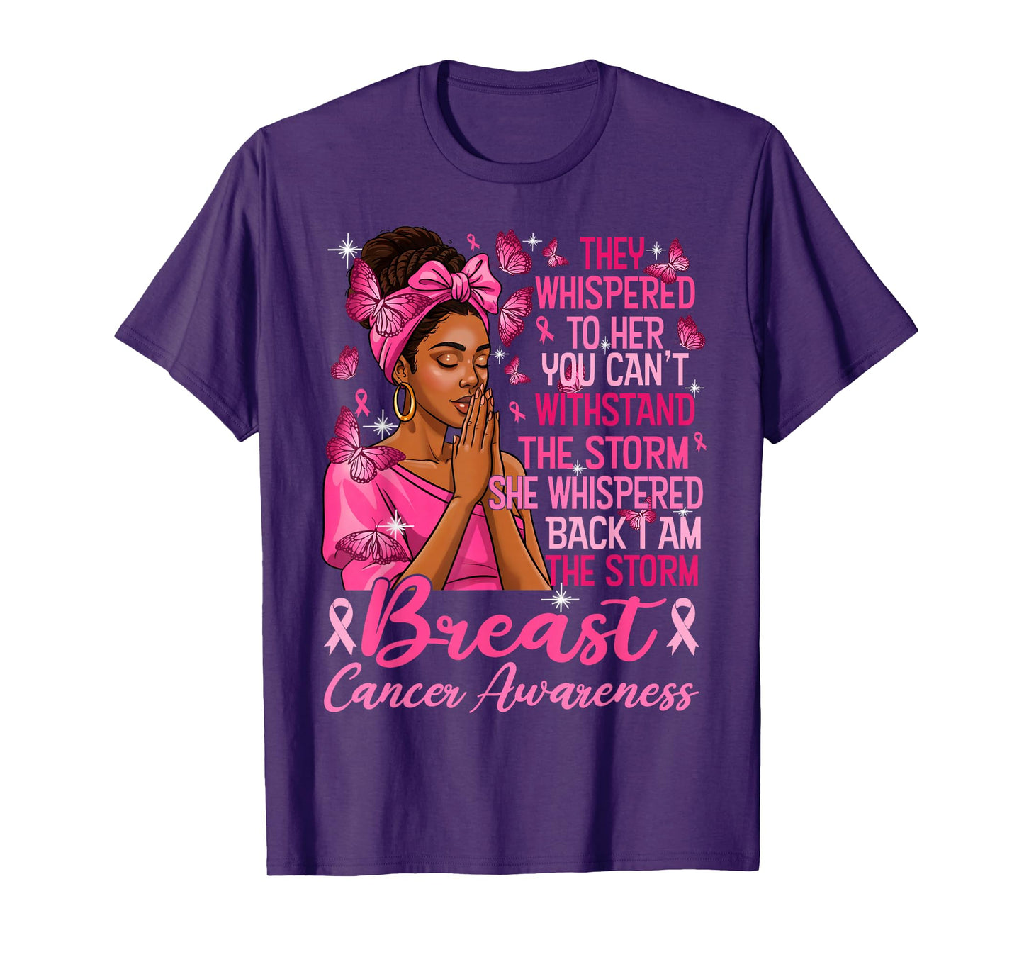 Pink Ribbon I Am Storm Black Women Breast Cancer Awareness T-Shirt
