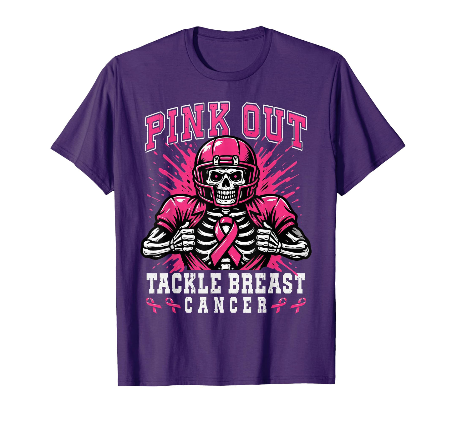 Skeleton Pink Out Tackle Breast Cancer American Football T-Shirt