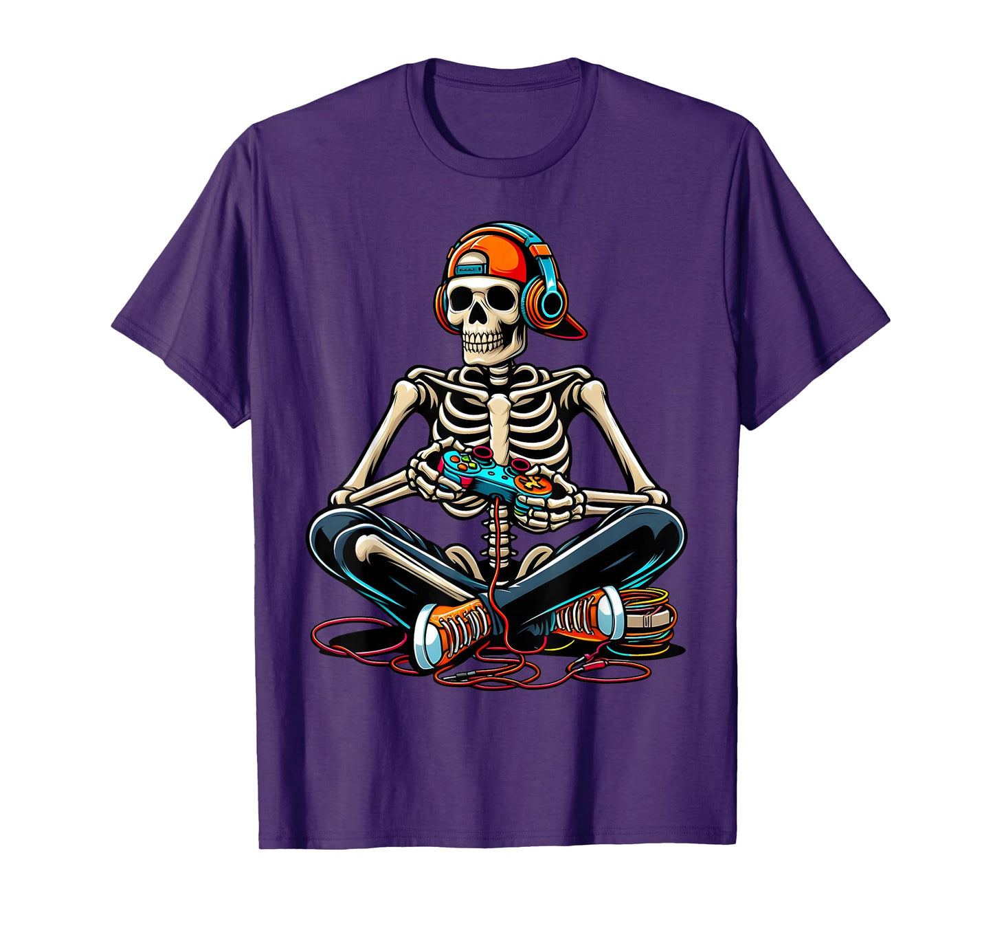 Halloween Skeleton Gamer Video Gaming Boys Men Kids T-Shirt