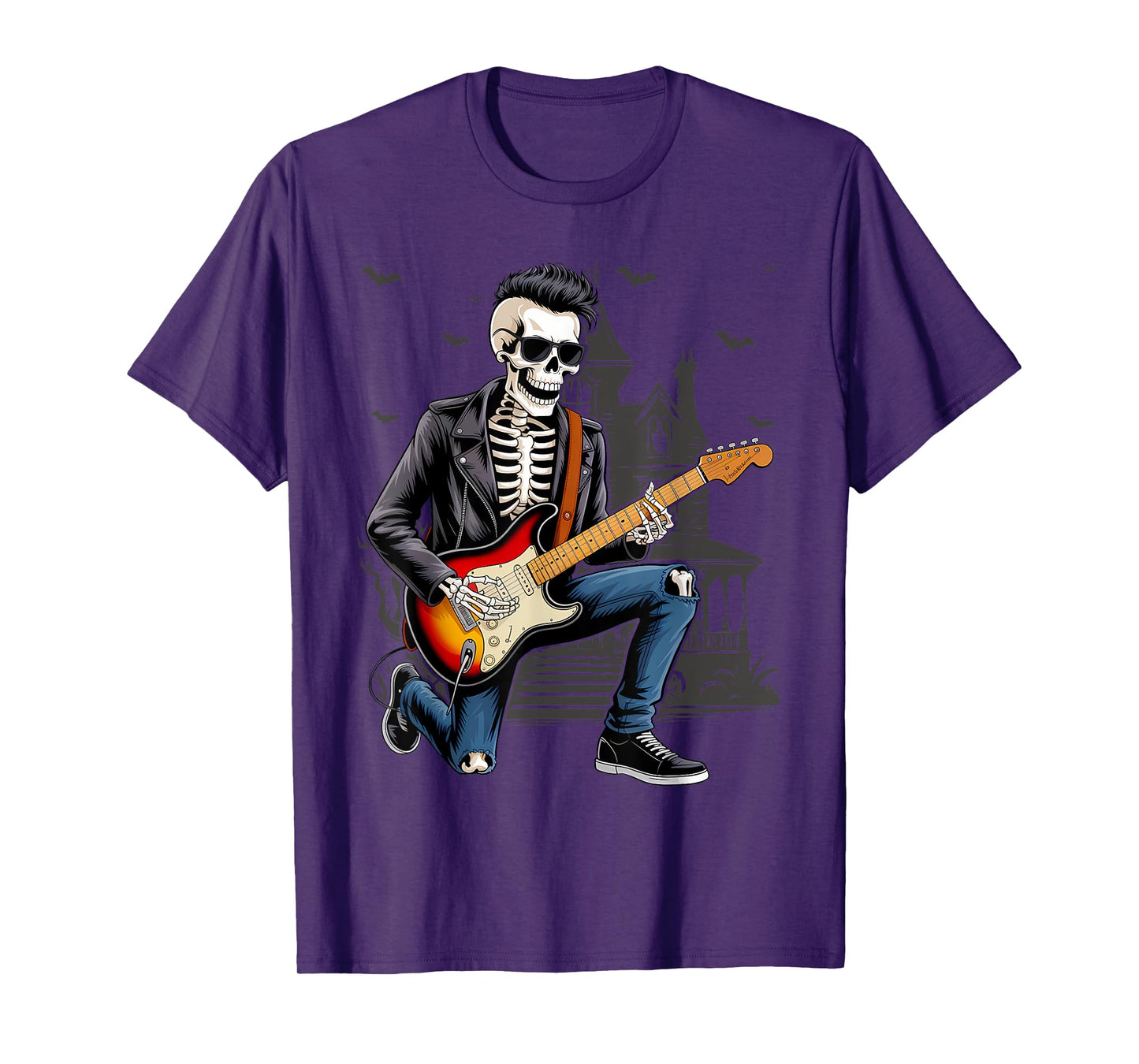 Funny Rock Skeleton Electric Guitar Rocker Men Boys Kids T-Shirt