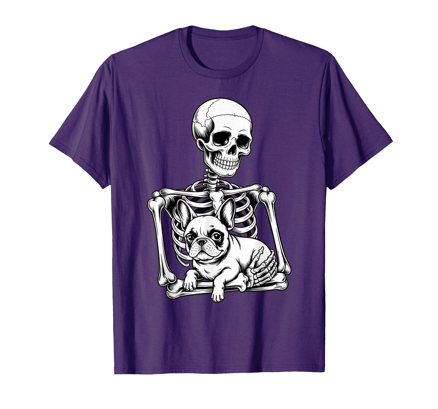 Skeleton Hugging French Bulldog Halloween Dog Lover Design T-Shirt
