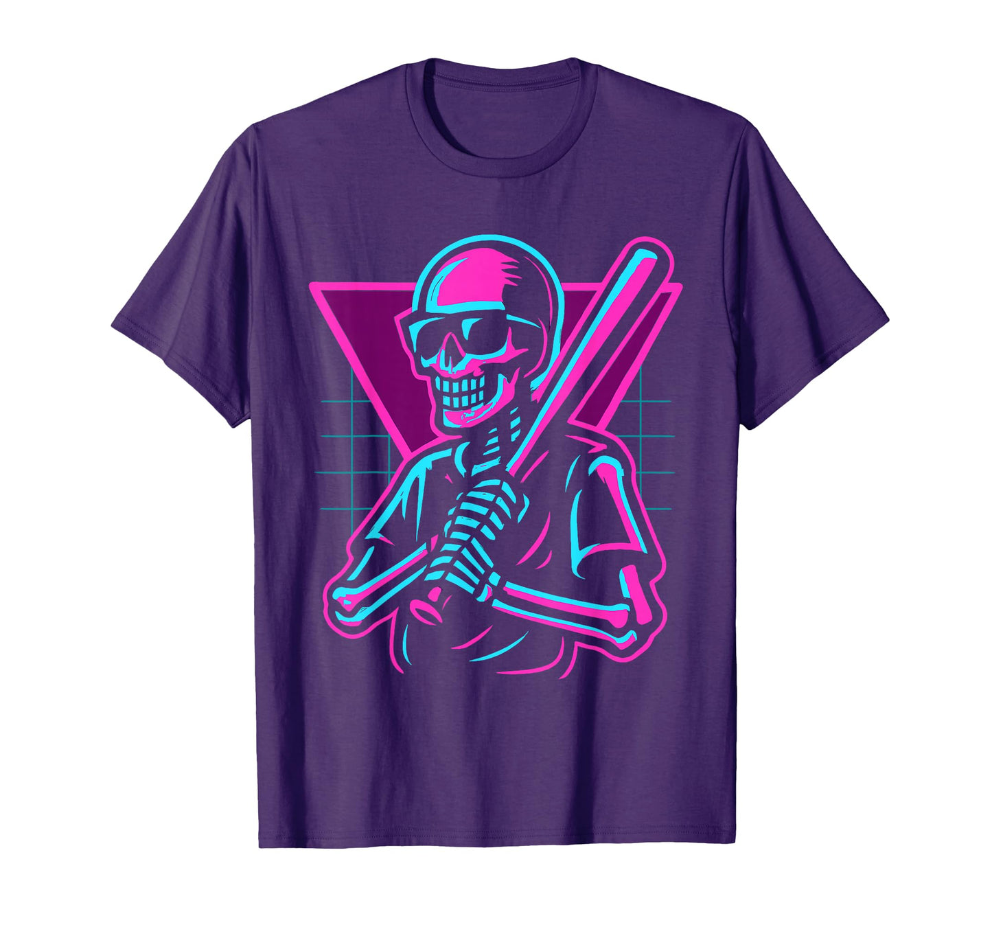 Retro 80s Skeleton Baseball Graphic Vaporwave Batter T-Shirt