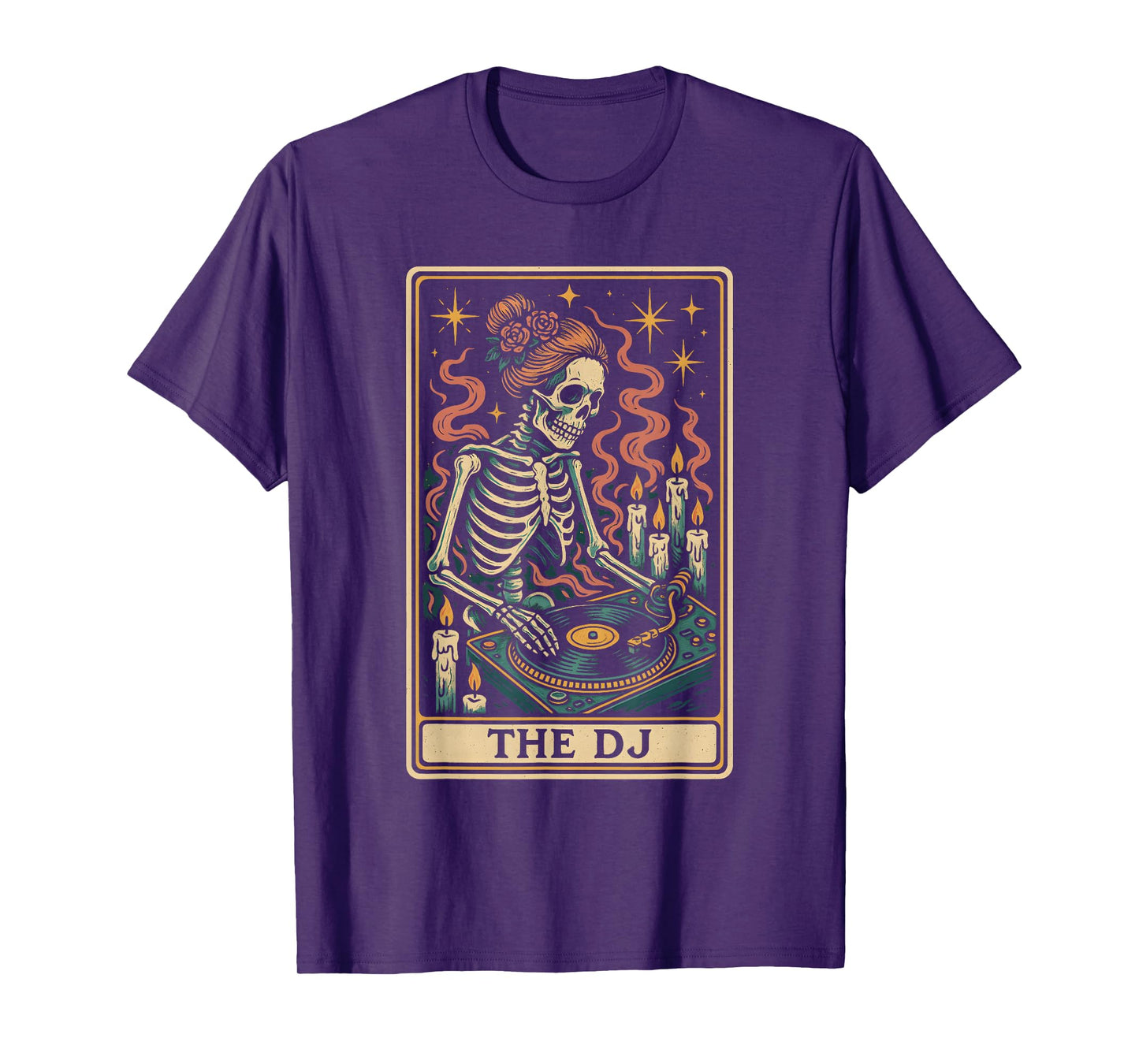 Skeleton DJ Tarot Card Surreal Vinyl Record Artwork T-Shirt