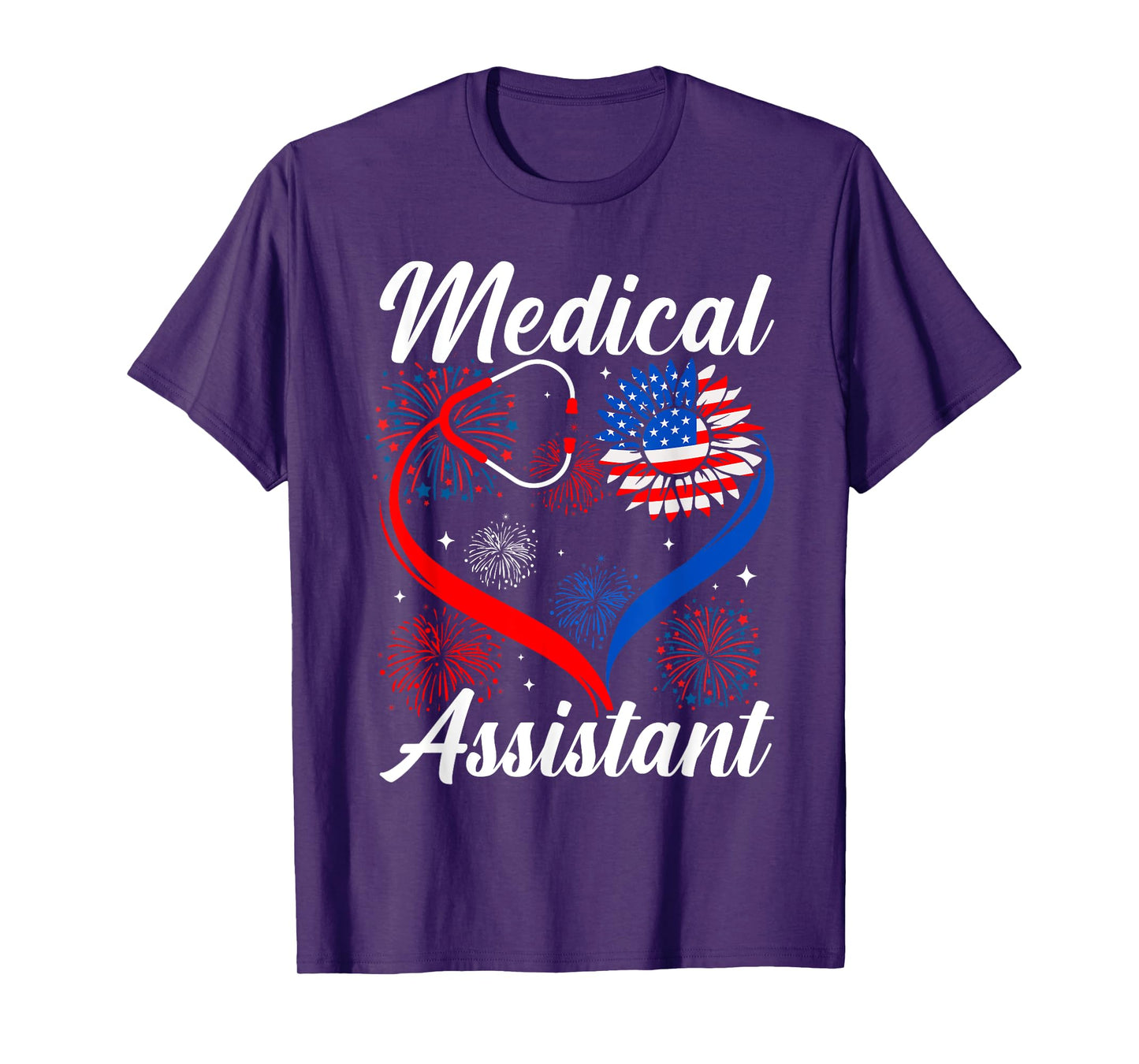 Medical Assistant Sunflower American Flag 4th Of July Women Kids Men T-Shirt