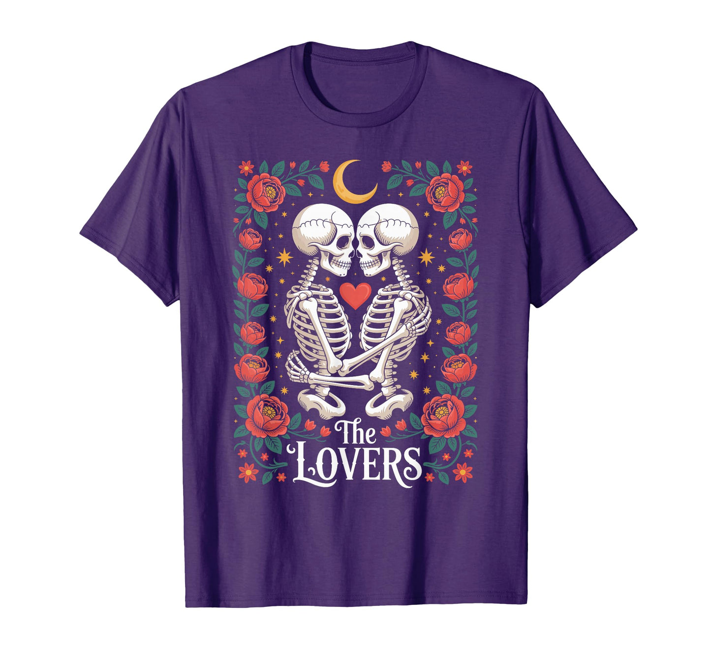Gothic Lovers Skeleton Tarot Card Halloween Skull Couple T-Shirt