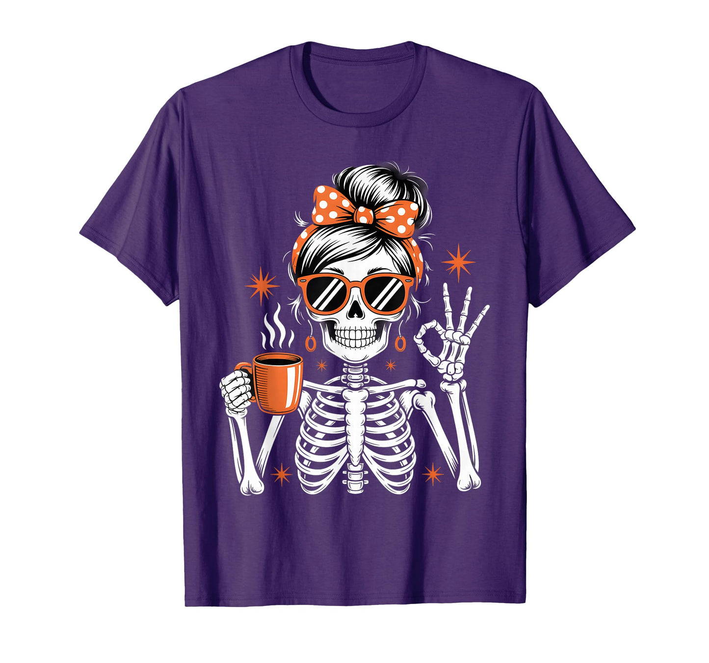 Retro Skeleton Coffee Queen Halloween Vibes T-Shirt