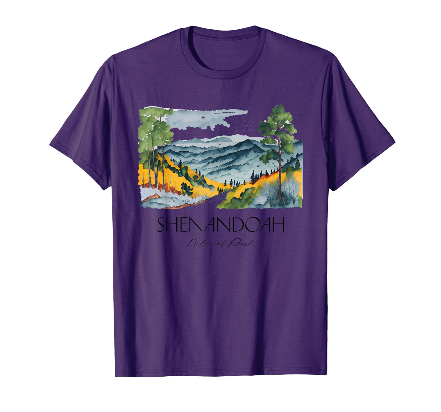 Cool Shenandoah National Park Hiking Watercolor Graphic T-Shirt