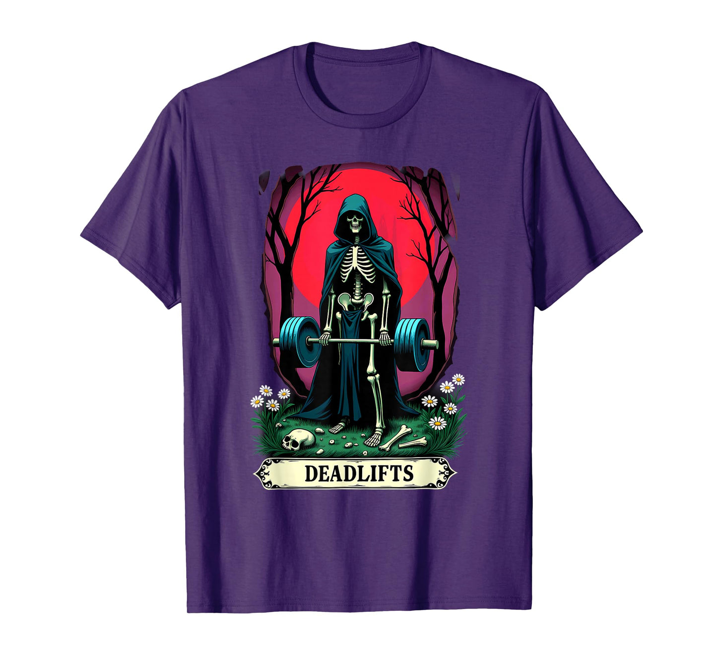 Gothic Tarot Card Skeleton Deadlifts Weightlifiting T-Shirt