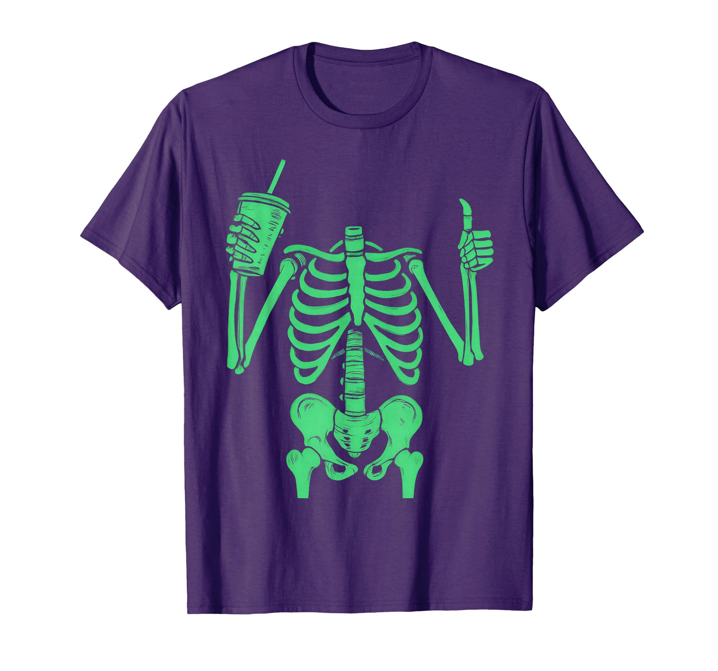 Funny Skeleton Drinking Thumbs Glow Halloween Costume T-Shirt
