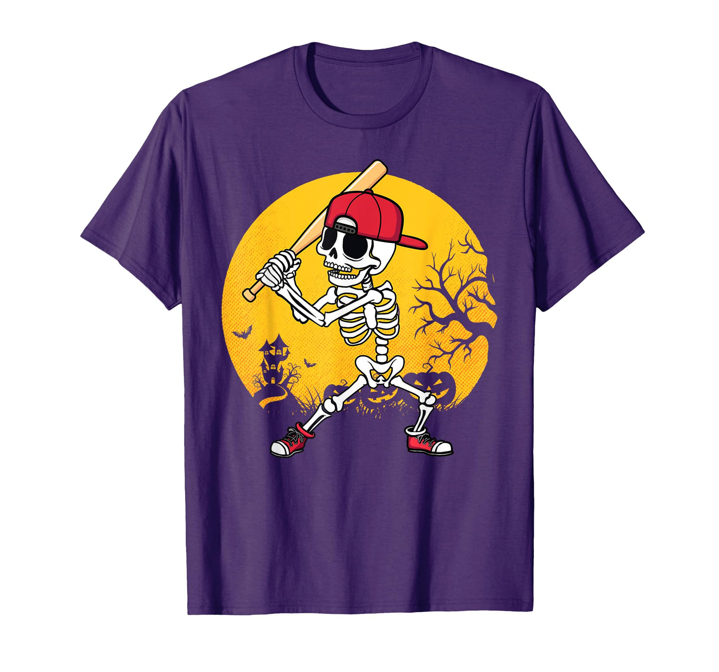 Skeleton Baseball Player Halloween Costume Men Boys Baseball T-Shirt