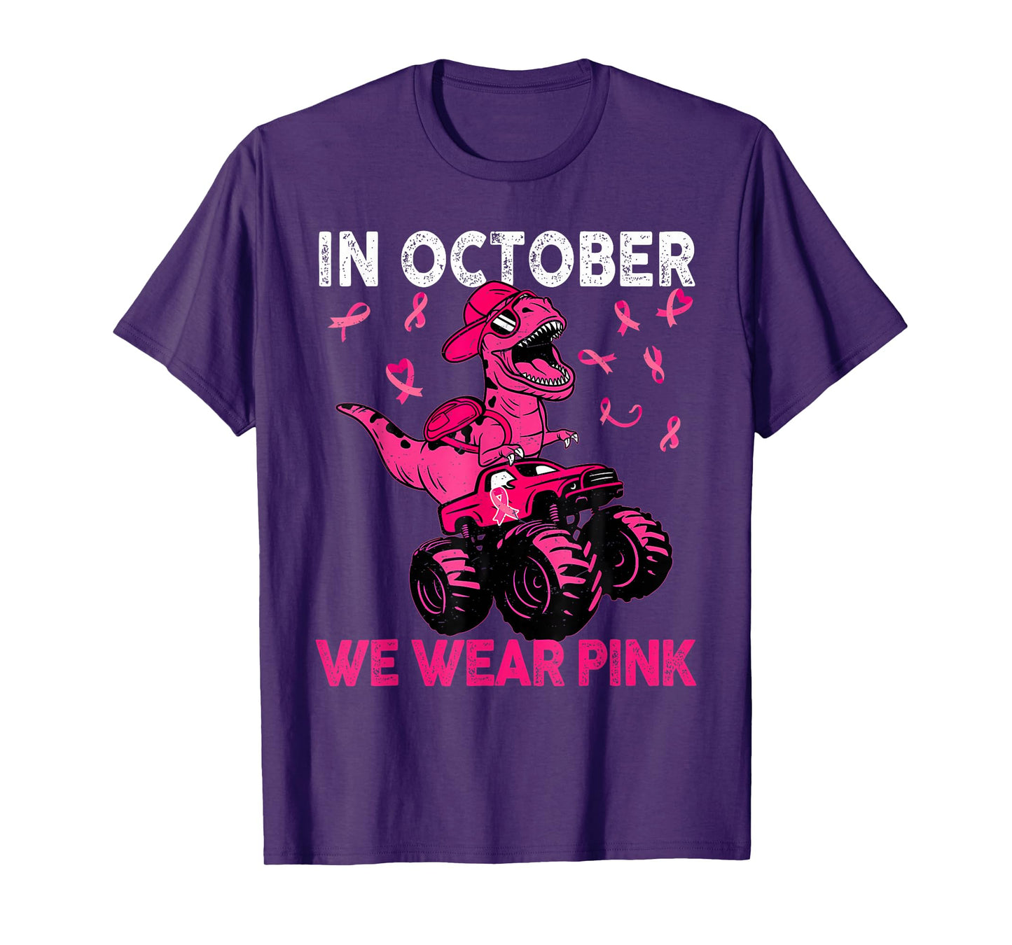 in October We Wear Pink Breast Cancer Trex Dino Kids Toddler T-Shirt