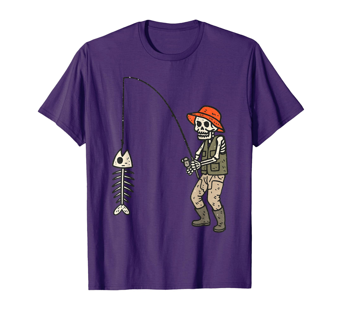 Vintage Halloween Skeleton Fishing Funny Spooky Costume T-Shirt