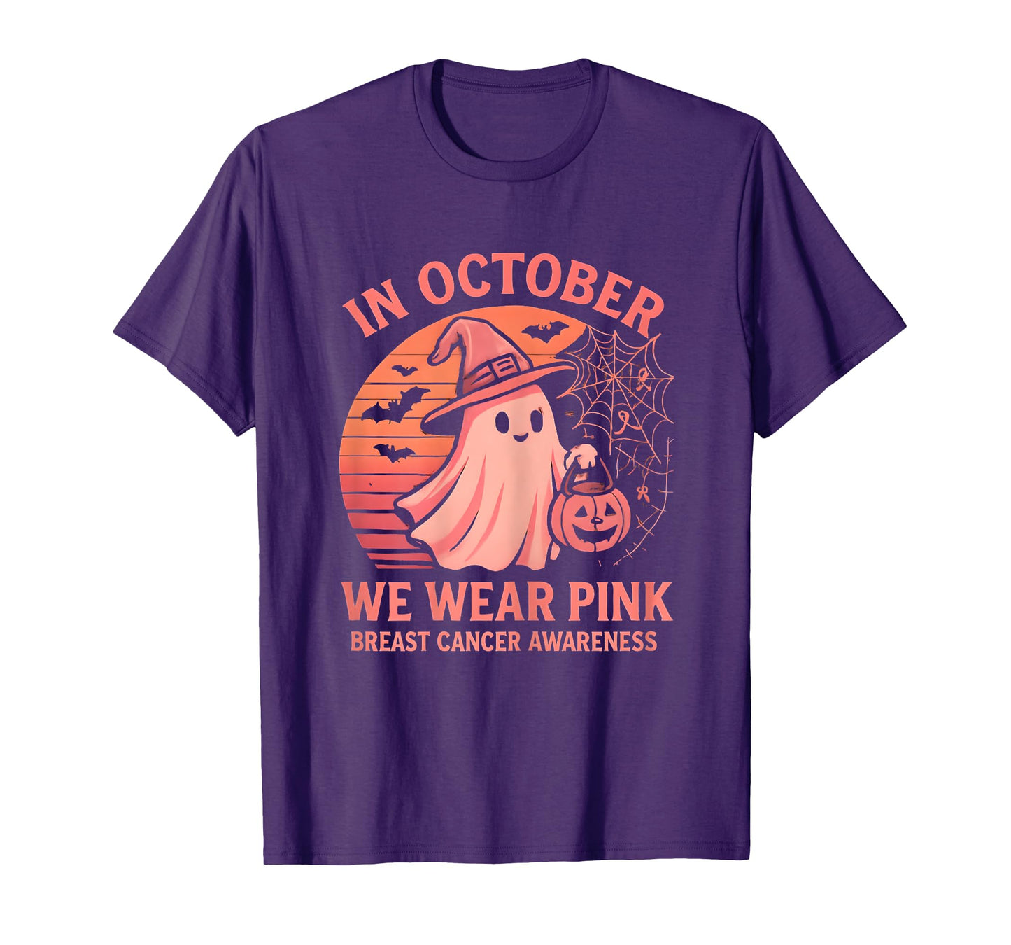 In October We Wear Pink Ghost Halloween Awareness Vintage T-Shirt