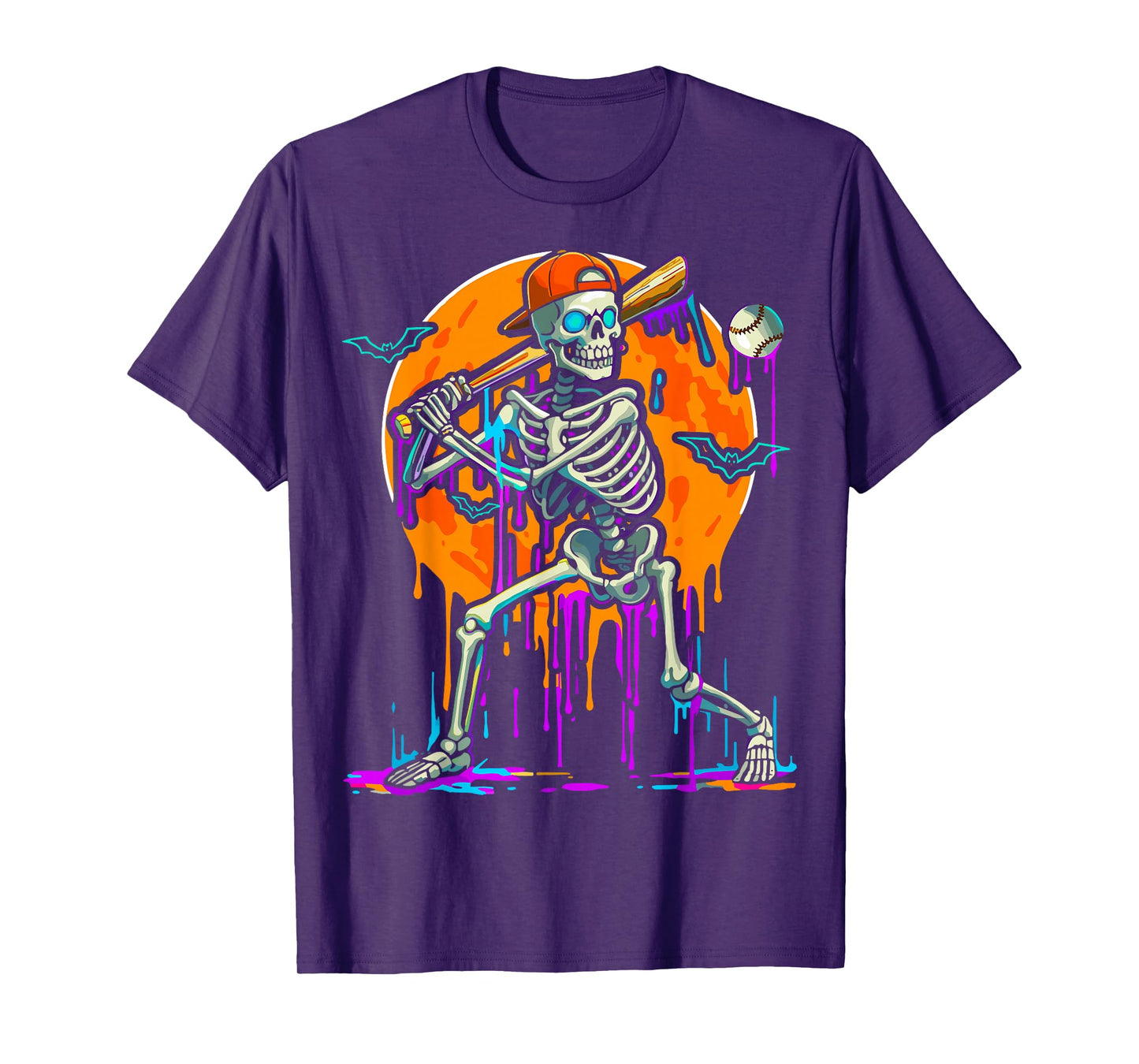 Baseball Skeleton Drip Batting Halloween T-Shirt