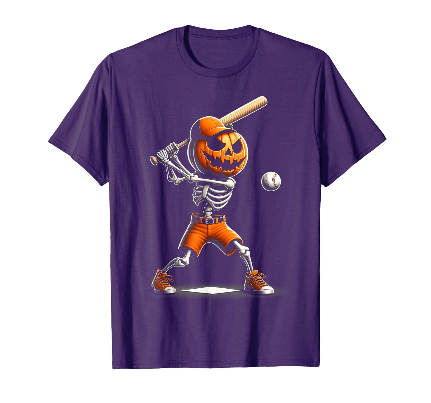Funny Skeleton Baseball Pumpkin Halloween Costume Boys Kids T-Shirt