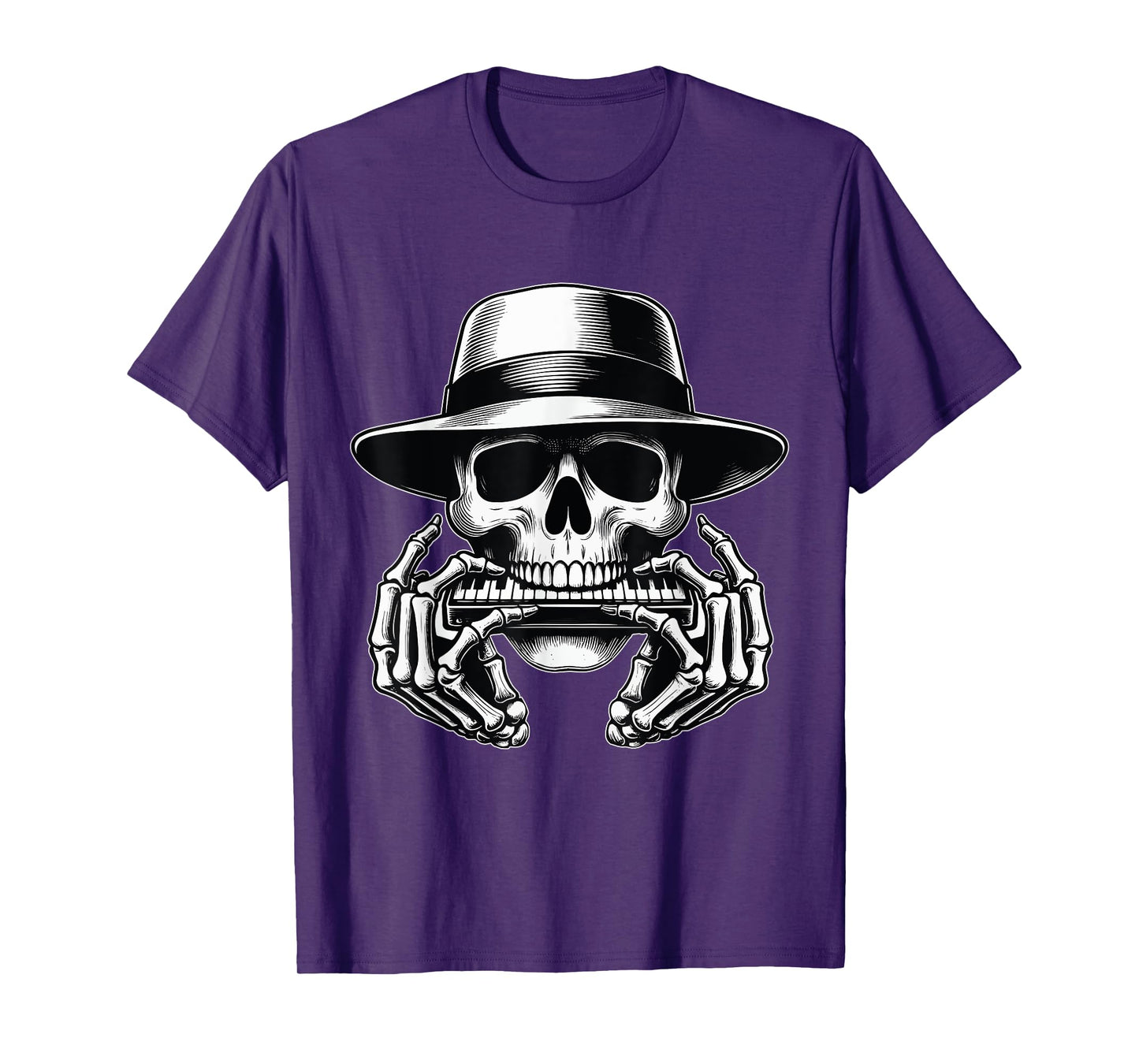 Skeleton Playing Harmonica Blues Musician Mouth Organ Player T-Shirt