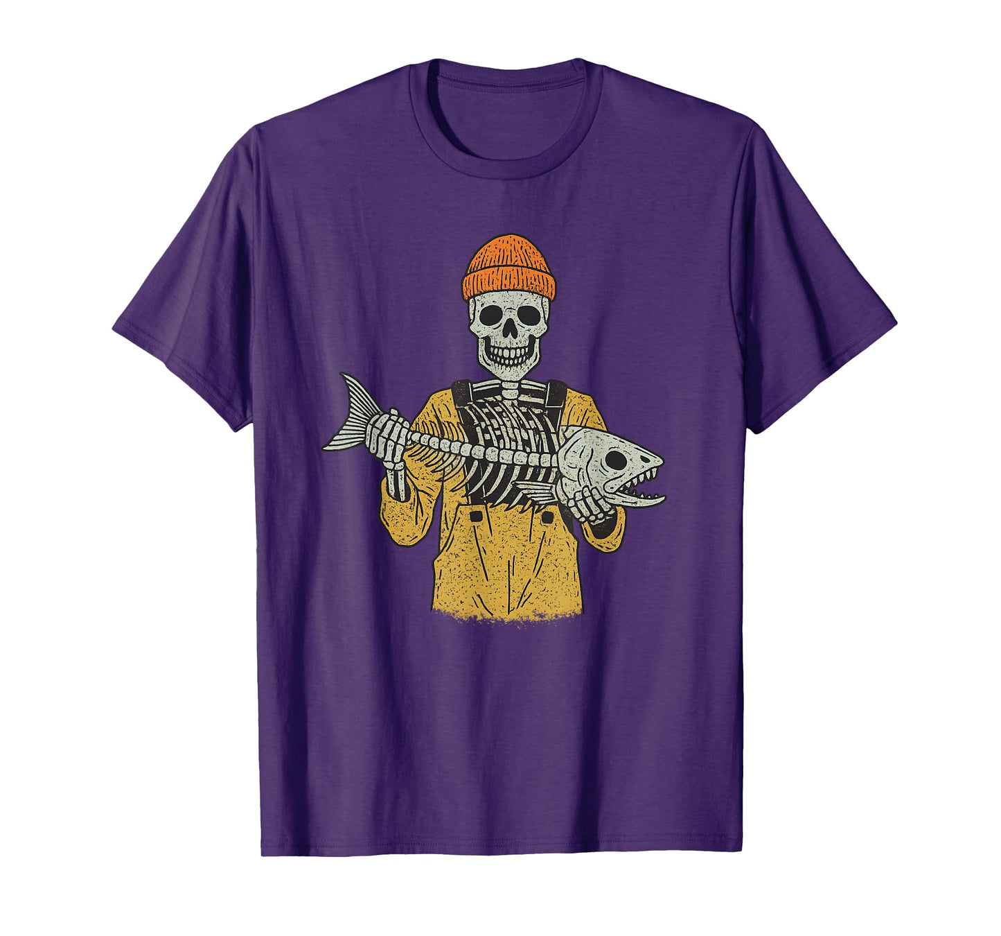 Vintage Halloween Skeleton Fishing Funny Spooky Costume T-Shirt