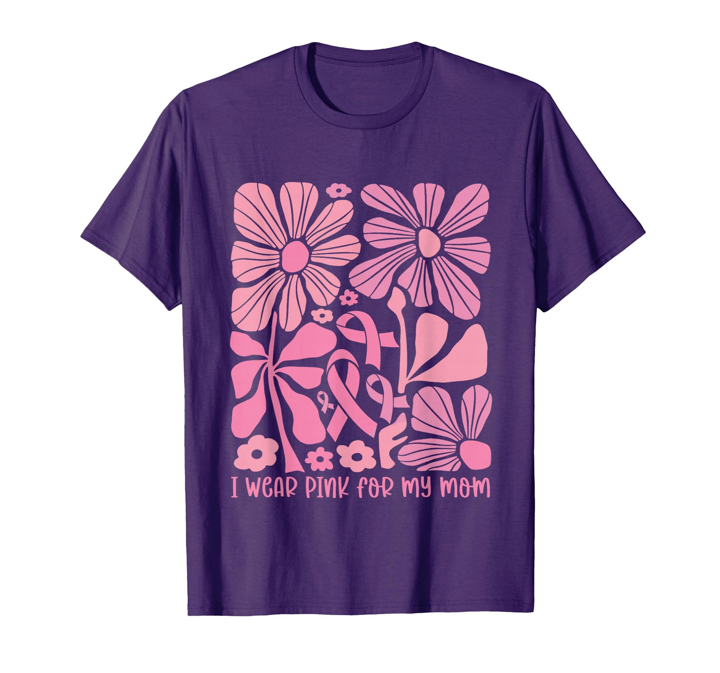 Boho Floral I Wear Pink For My-Mom Breast Cancer Pink Ribbon T-Shirt