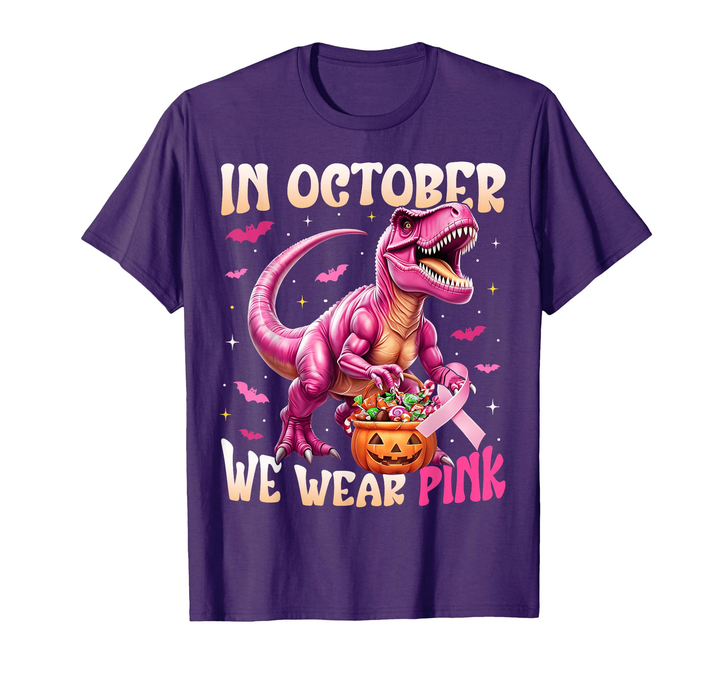 Dinosaur In October We Wear Pink Breast Cancer Awareness T-Shirt