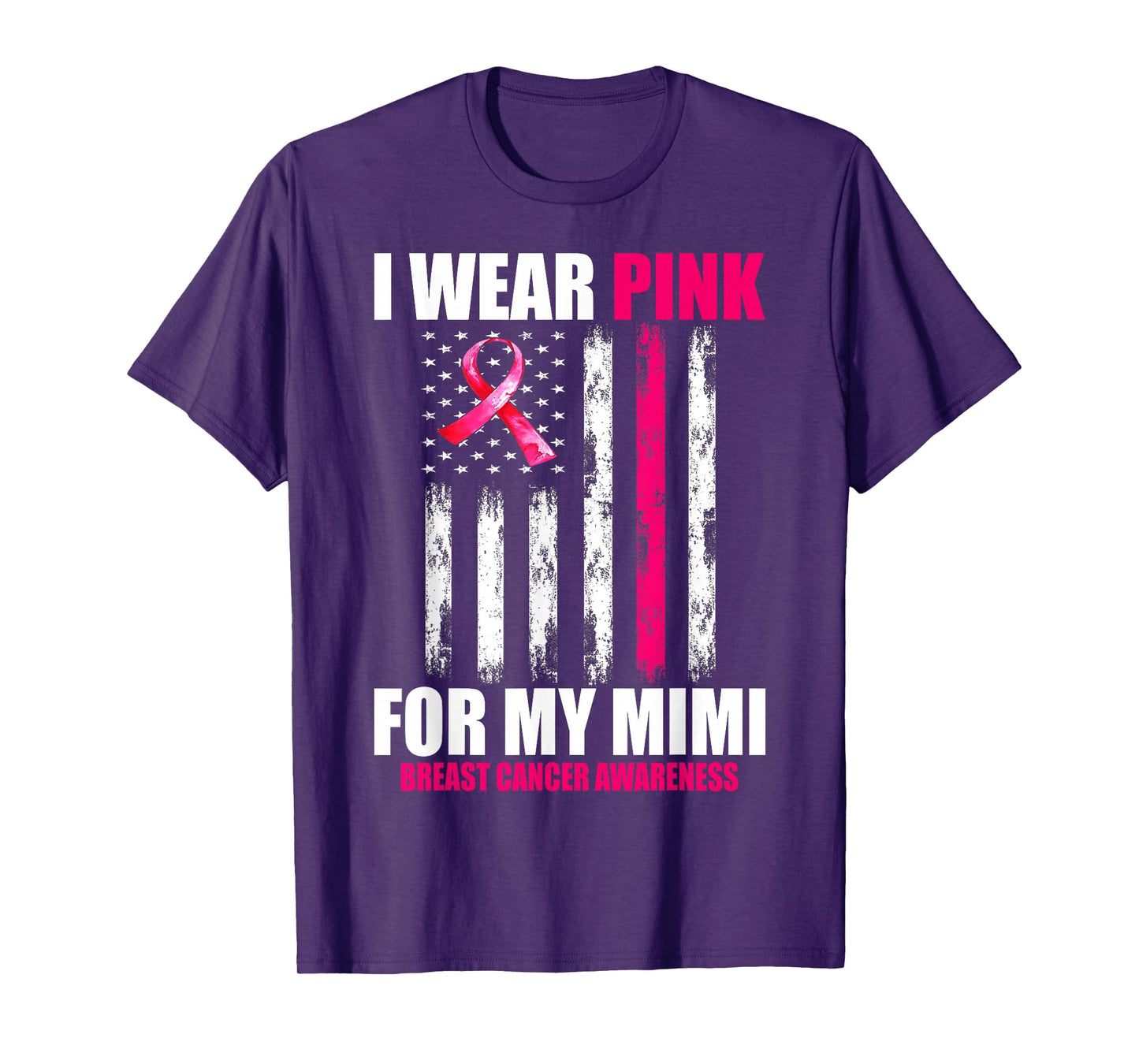 I Wear Pink For My Mimi Breast Cancer Awareness USA Flag T-Shirt