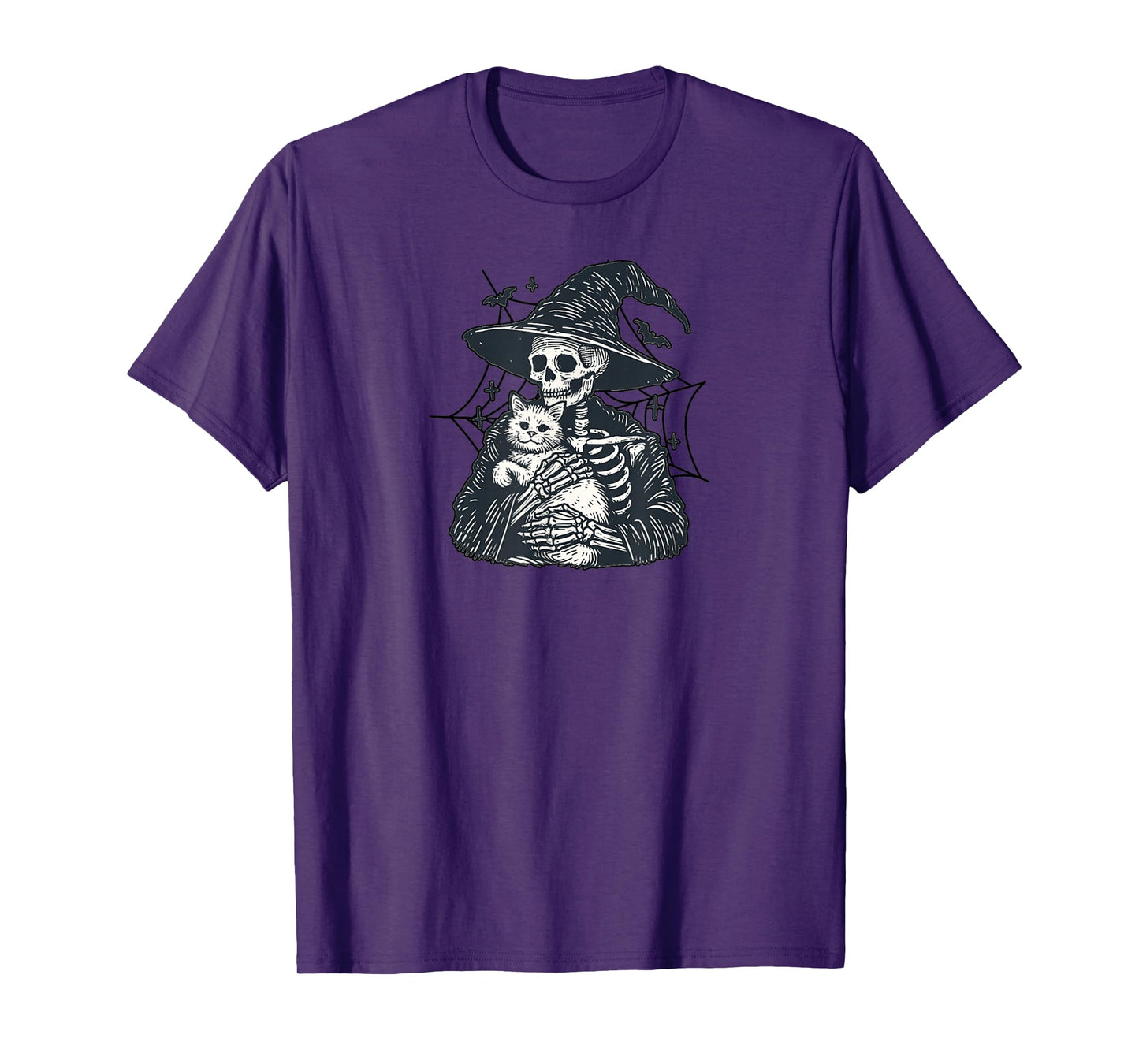 Skeleton Hugging Cat Funny Halloween Cat Lover Cat Mom Dad T-Shirt