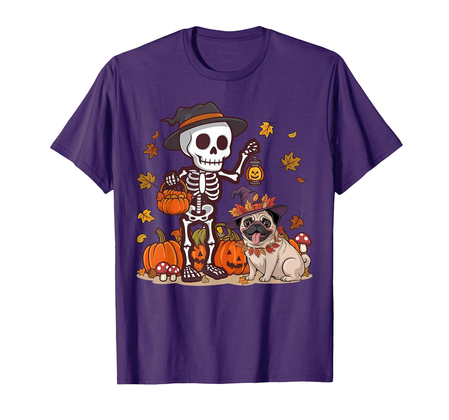 Funny Pug Skeleton Spooky Dog Lover Men Women Halloween T-Shirt