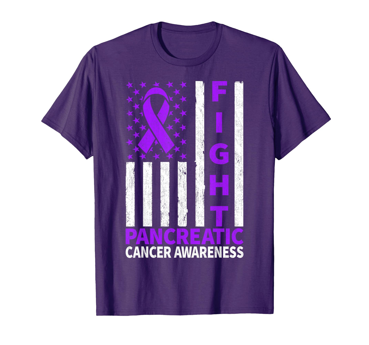 Fight Purple Ribbon Flag Pancreatic Cancer Awareness T-Shirt