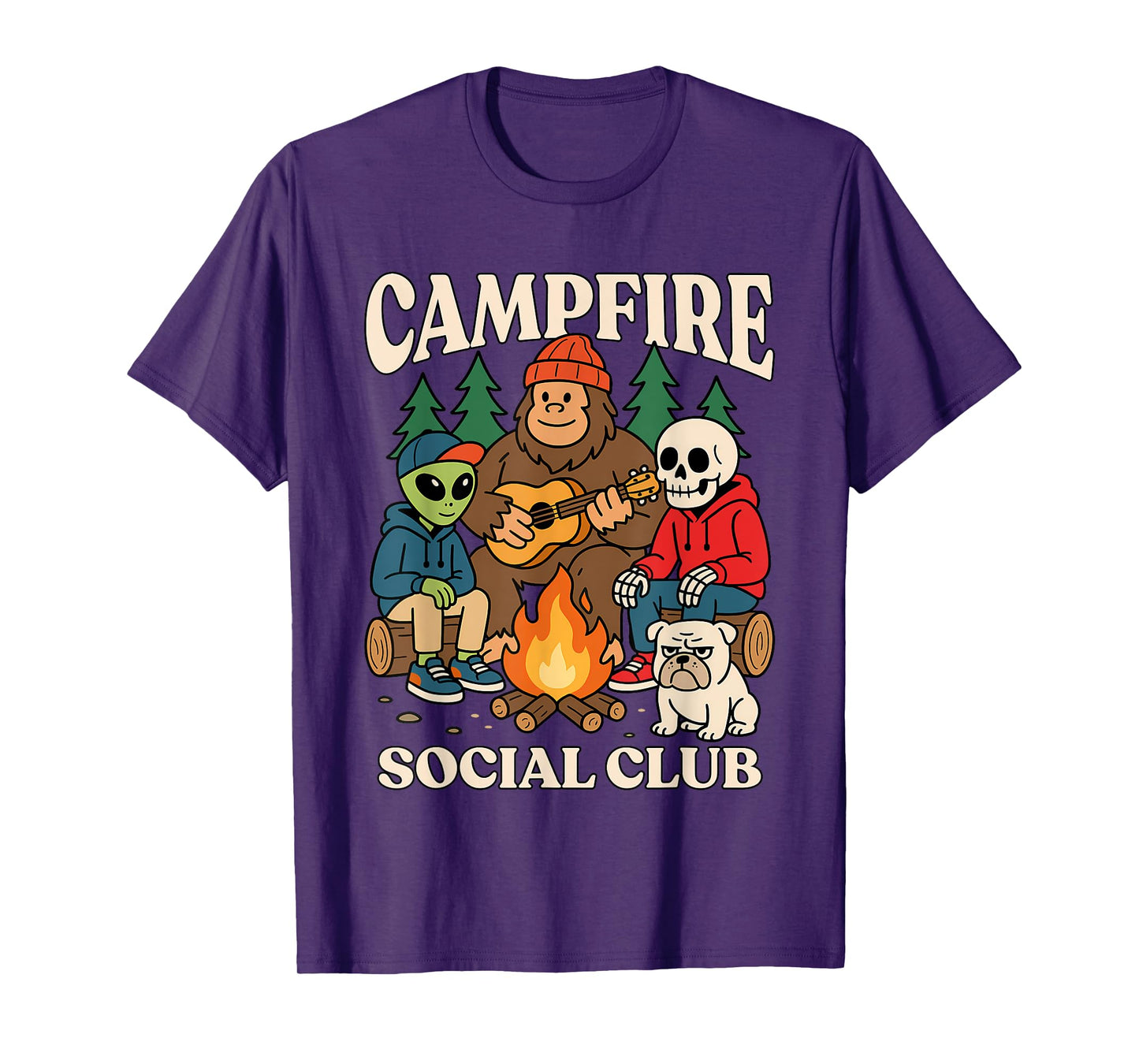 Cryptid Campfire Social Club Alien Bigfoot Skeleton Bulldog T-Shirt