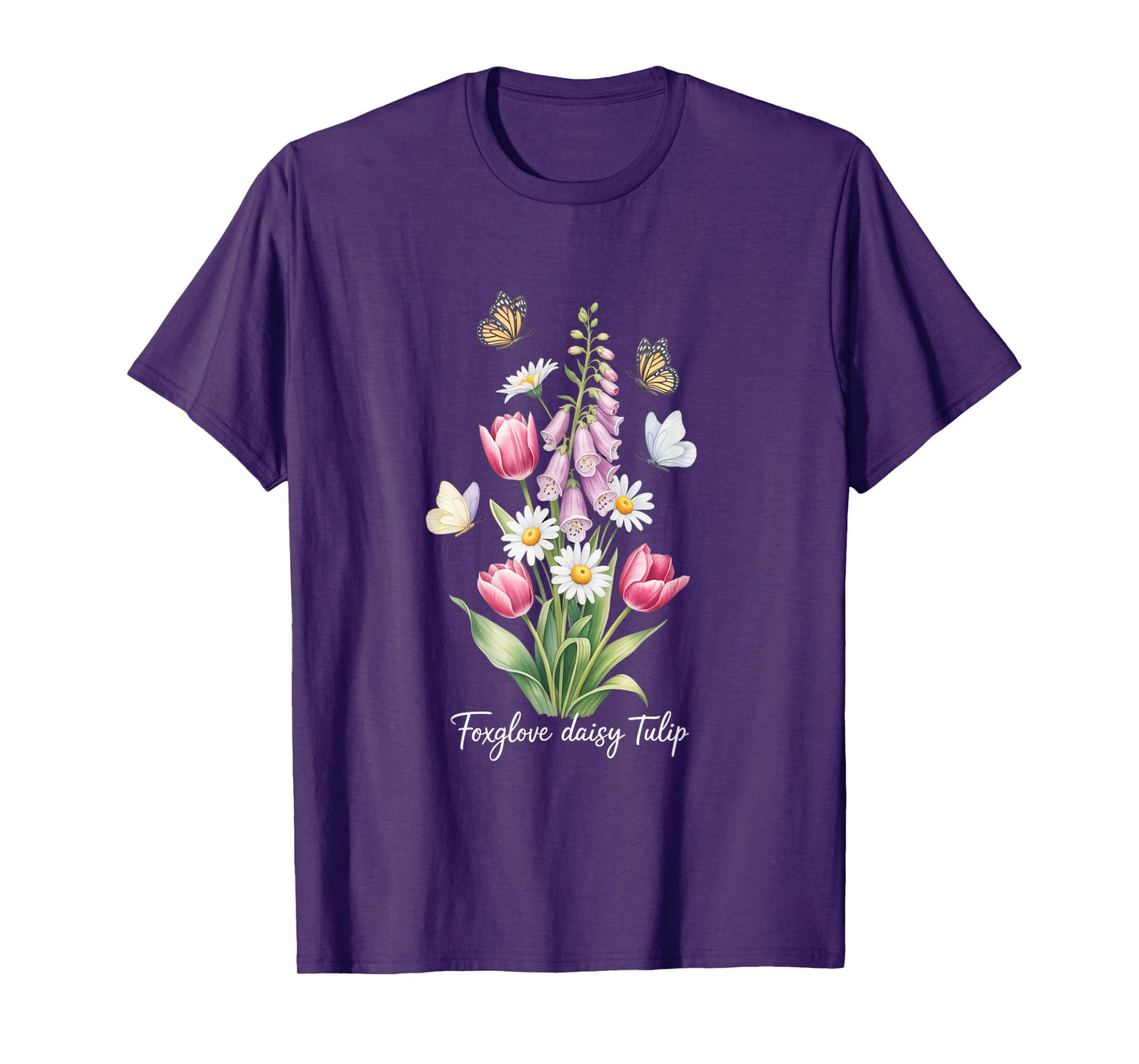 Foxglove Daisy Tulip Elegant Floral Harmony T-Shirt
