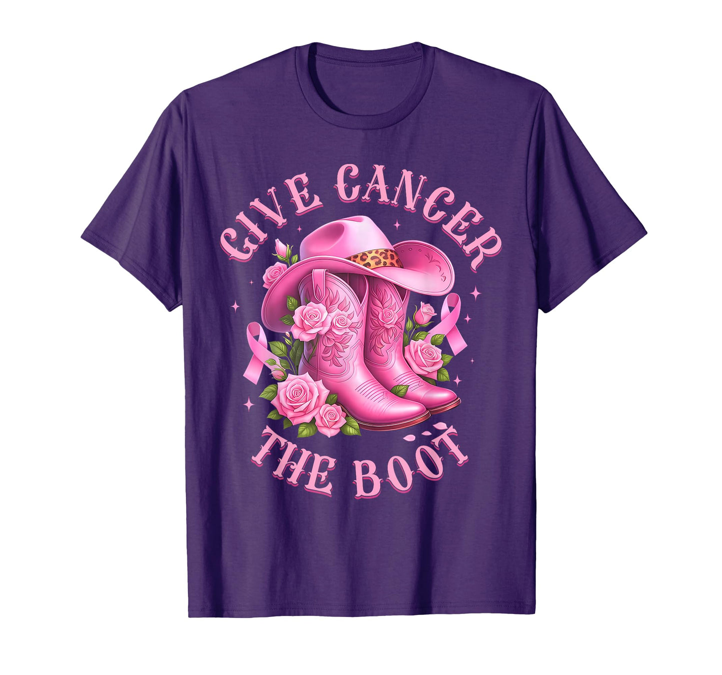 Give Breast Cancer The Boot Cowgirl Cancer Awareness Ribbon T-Shirt