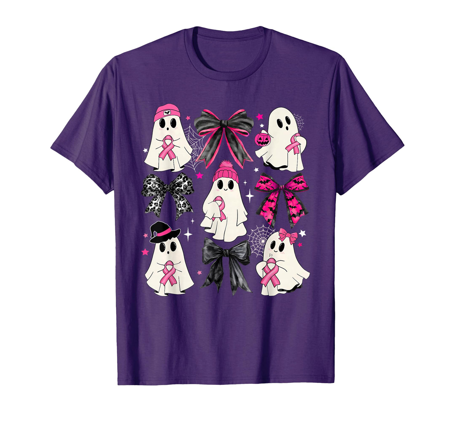 Ghost Halloween Pink Coquette Bow Breast Cancer Awareness T-Shirt