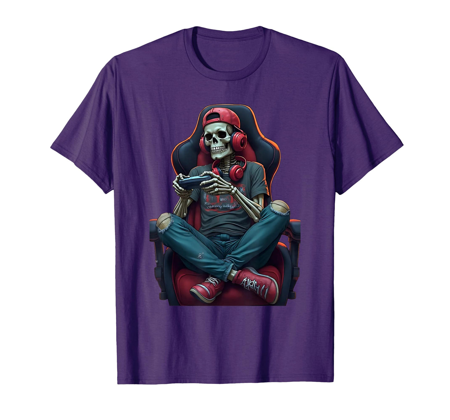 Skeleton Gamer Outfit – Funny Gaming Look with Red Cap, Head T-Shirt