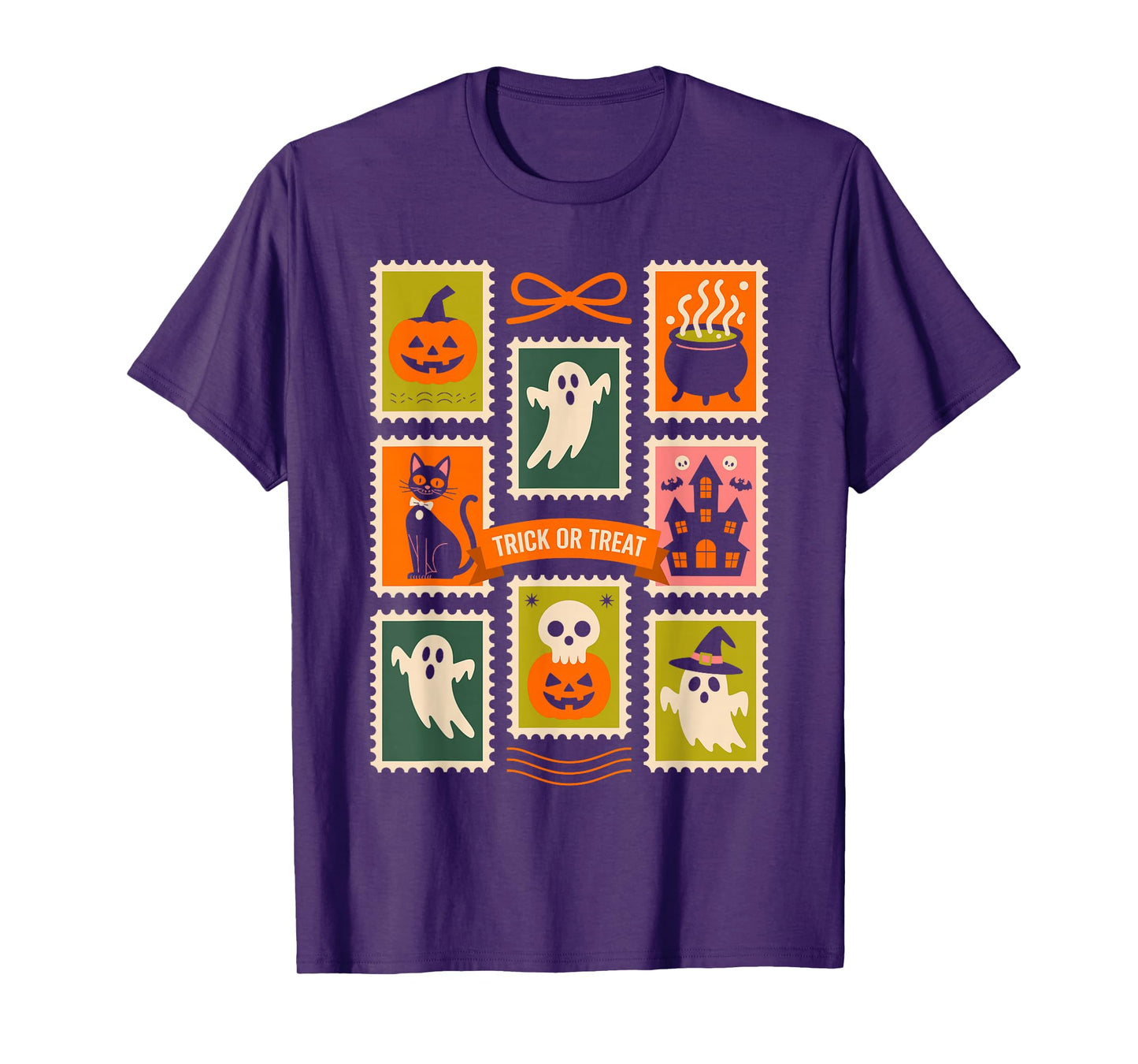 Halloween Stamps Spooky Pumpkin Ghost Cat Witch Skeleton T-Shirt
