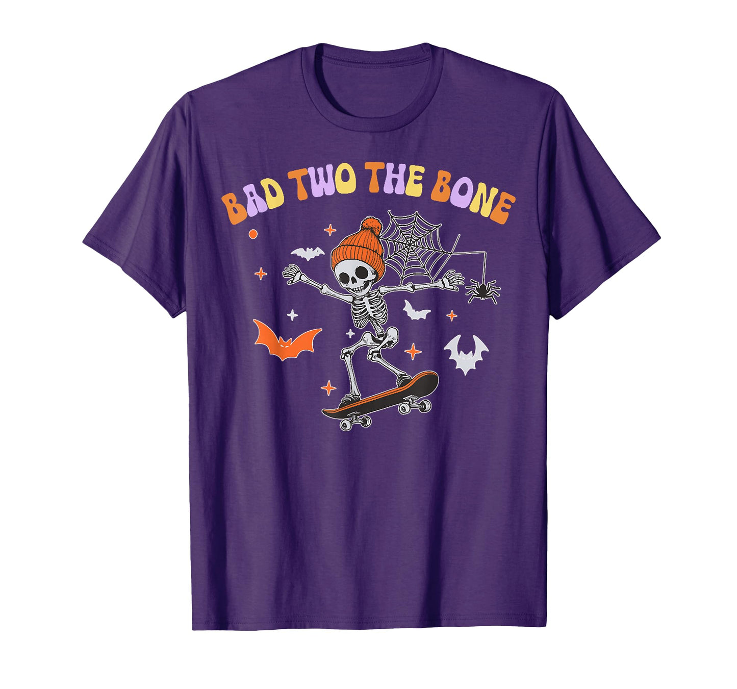 Bad to The Bone Skeleton Halloween Skateboard,Boo Spooky Boy T-Shirt