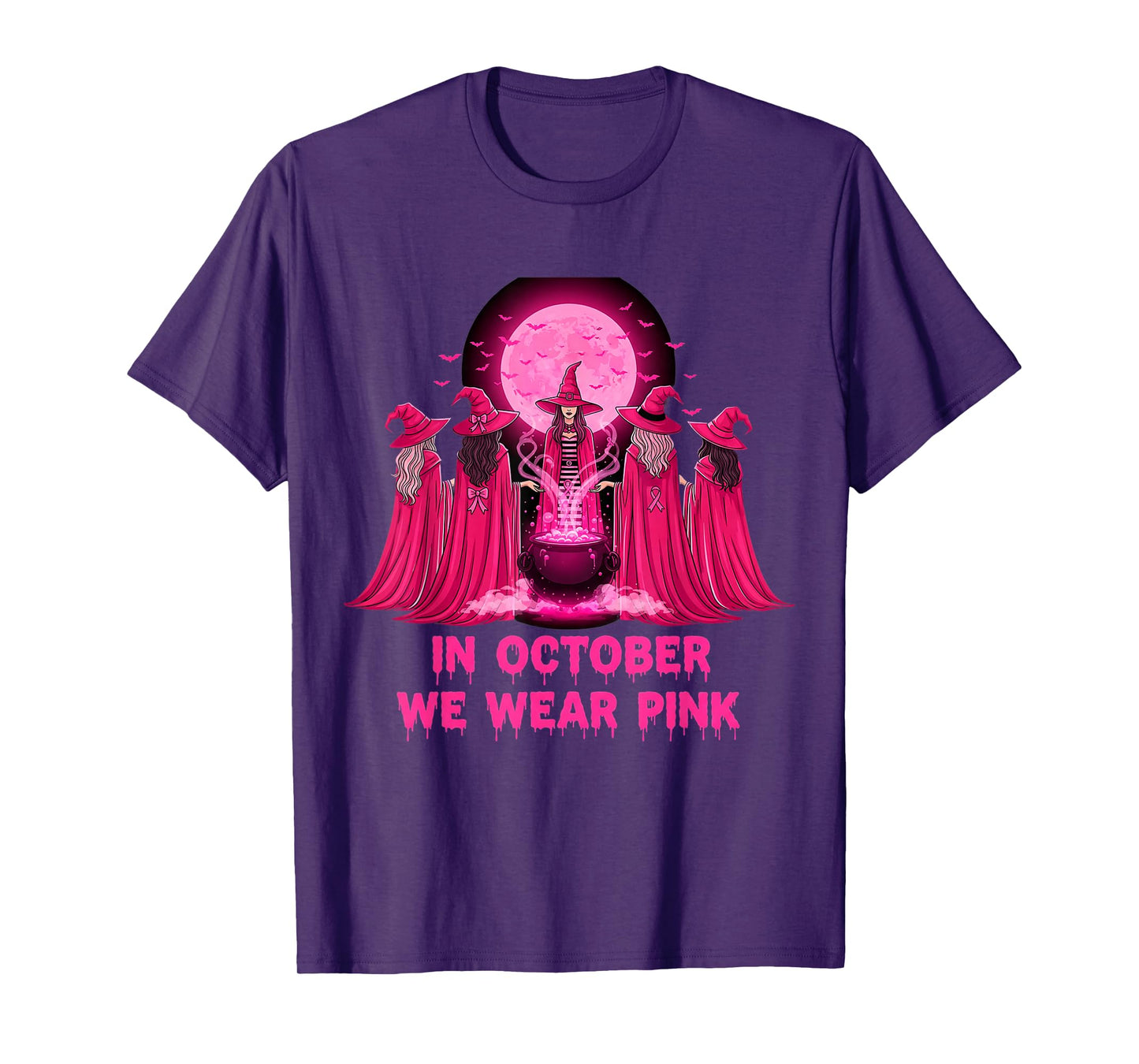 October We Wear Pink Witch Halloween Breast Cancer Awareness T-Shirt