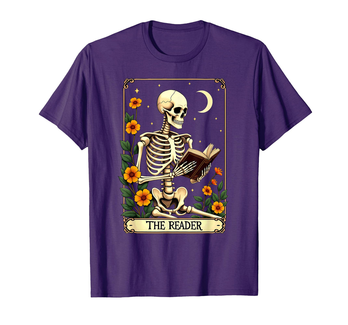 Floral Tarot Card The Reader Skeleton Bookworm Librarian T-Shirt
