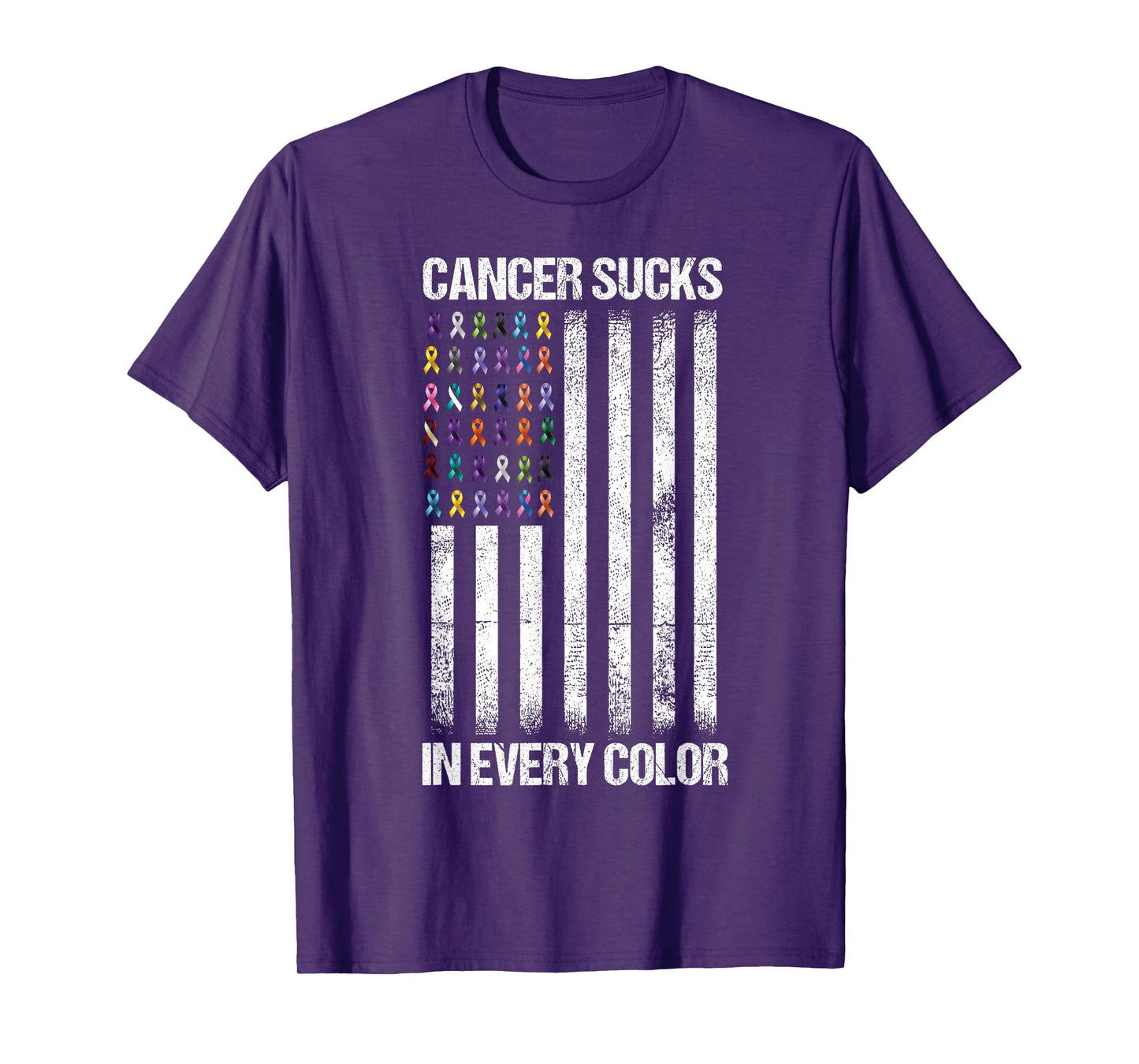 Cancer Sucks In Every Color Tshirt USA American Flag Ribbons T-Shirt