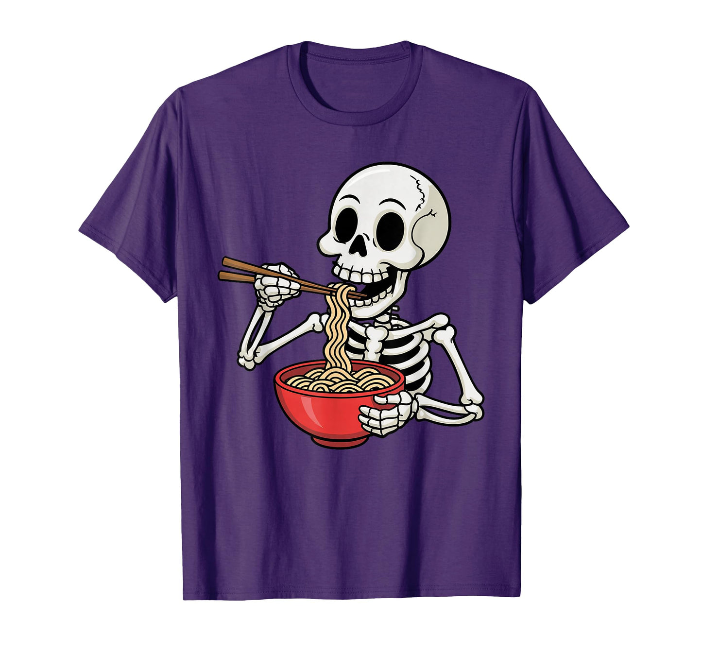 Funny Skeleton Eating Japanese Ramen Noodle Bowl Halloween T-Shirt