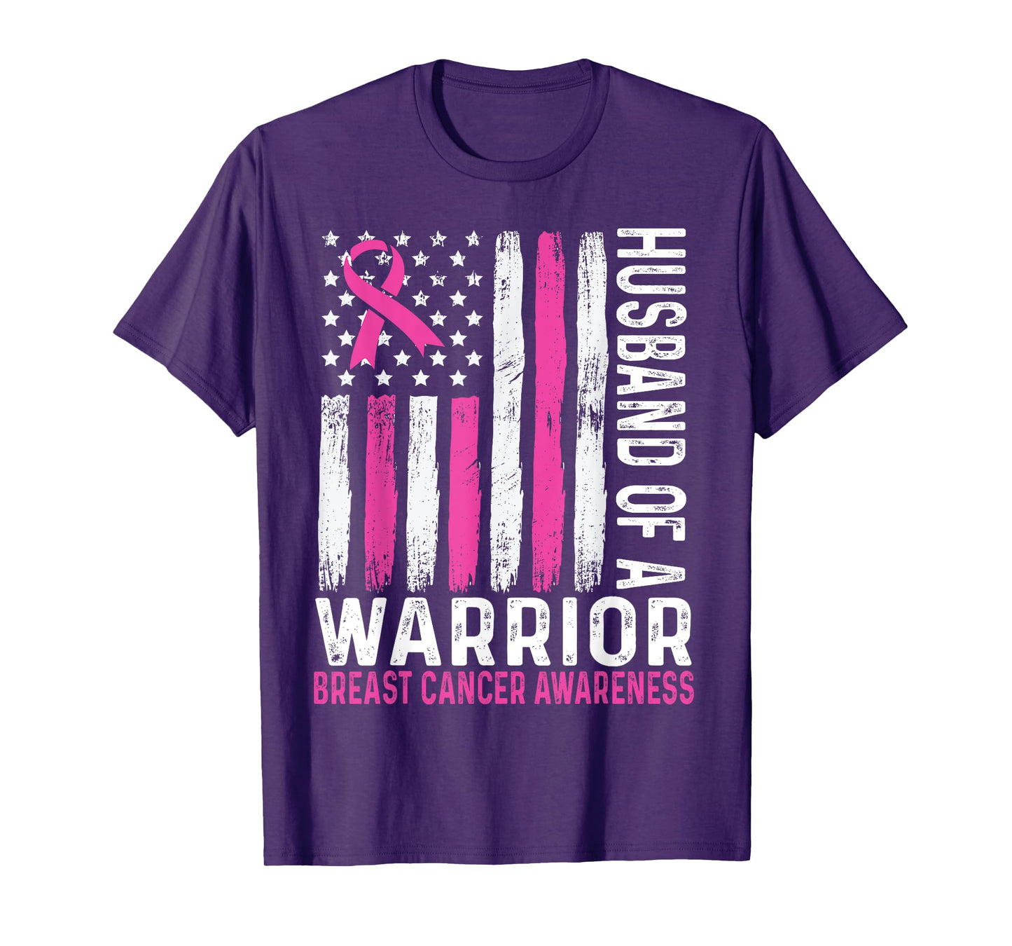 Husband of a Warrior Cancer USA American Flag Breast Cancer T-Shirt