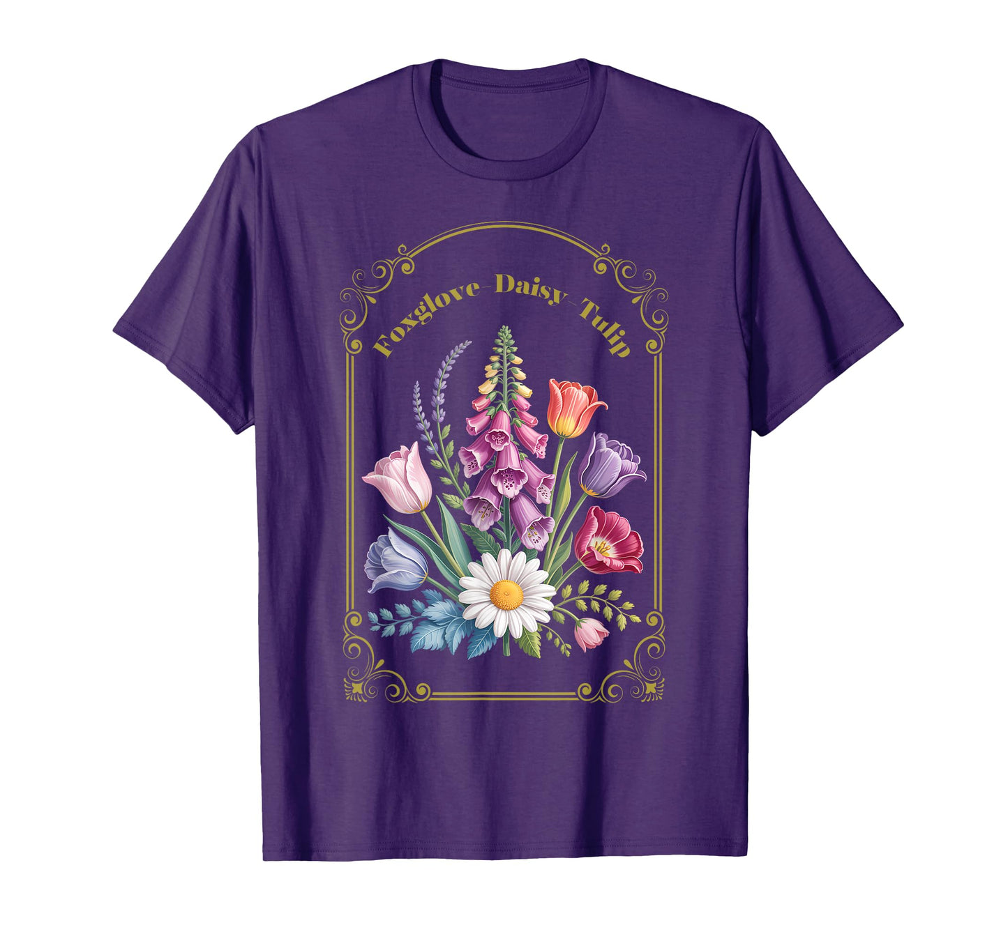 Foxglove Daisy Tulip Vintage Flower Arrangement T-Shirt
