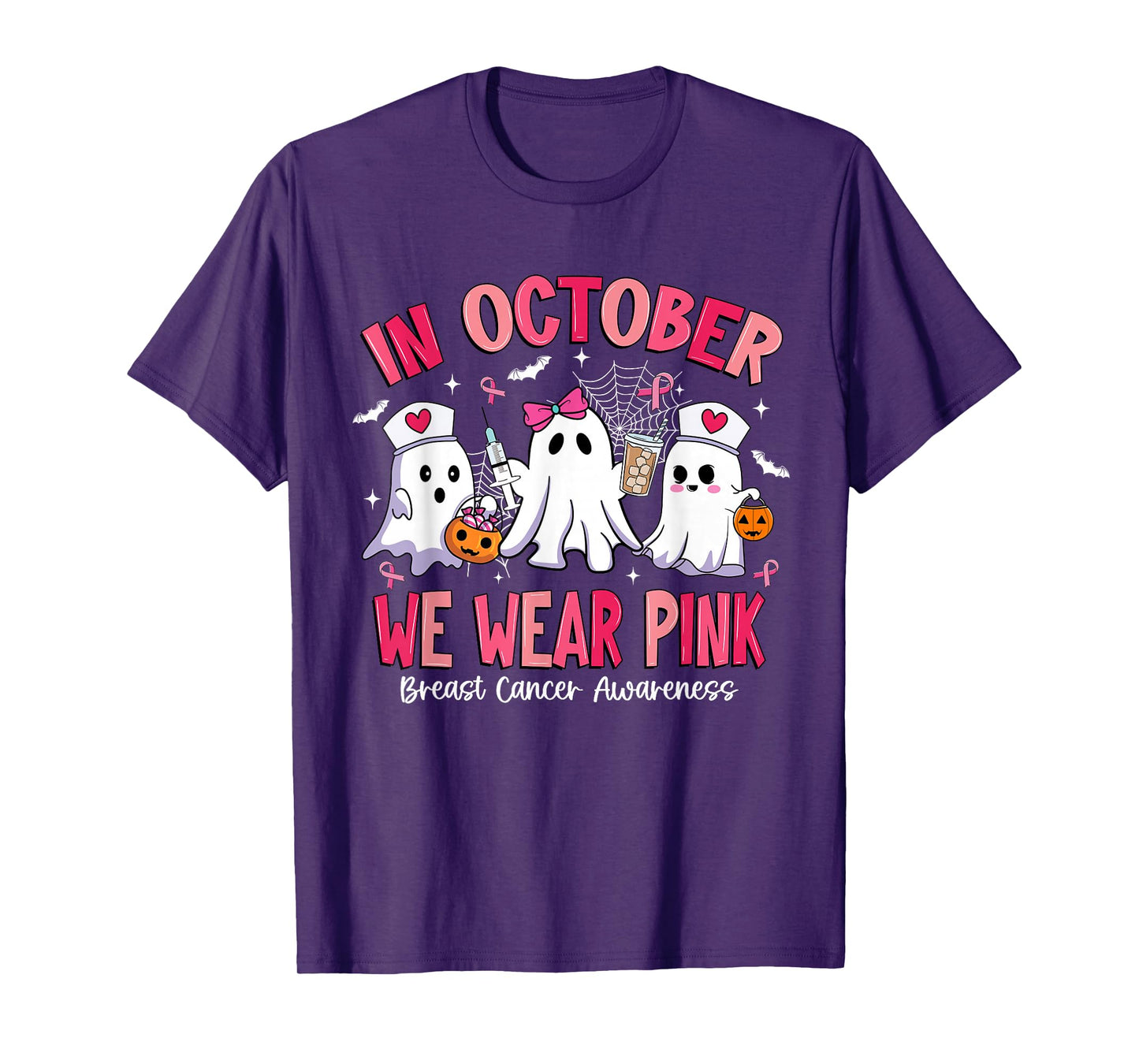 in October We Wear Pink Nurse Breast Cancer Awareness T-Shirt