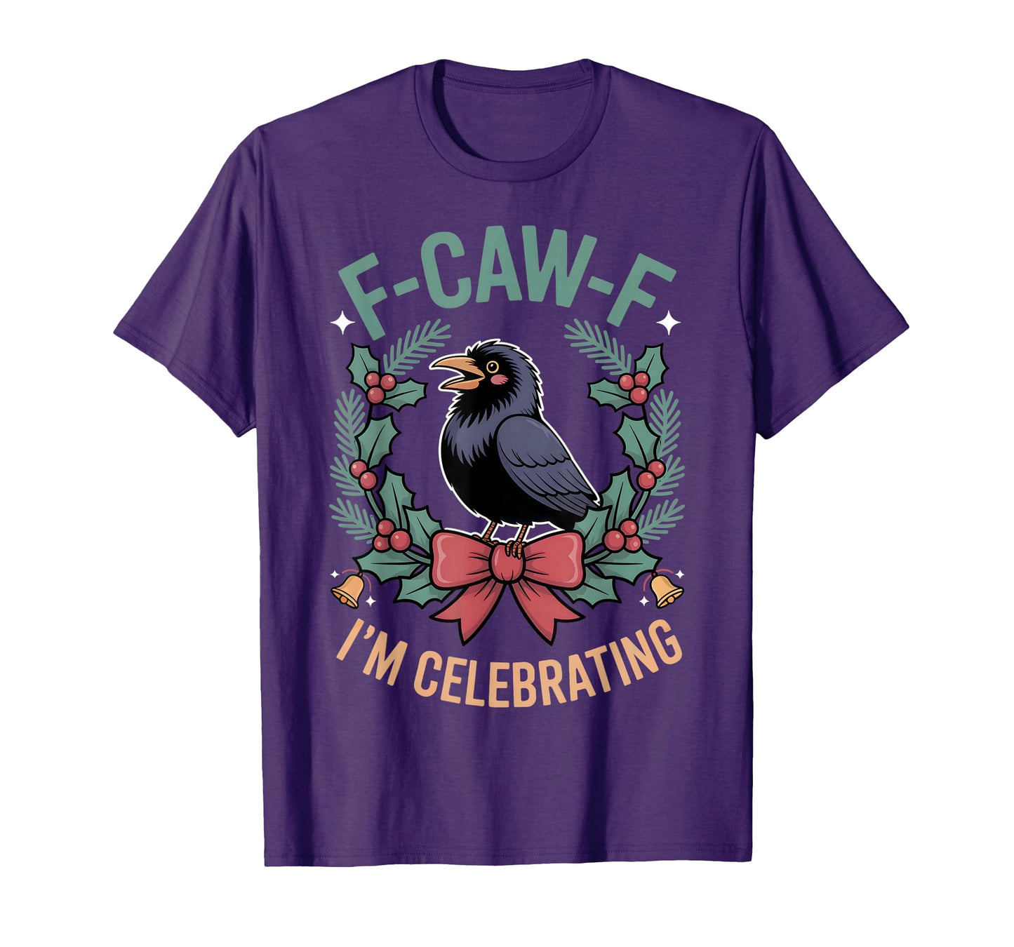 Black Crow F-Caw-F Funny Retro Christmas Lights Santa hat T-Shirt