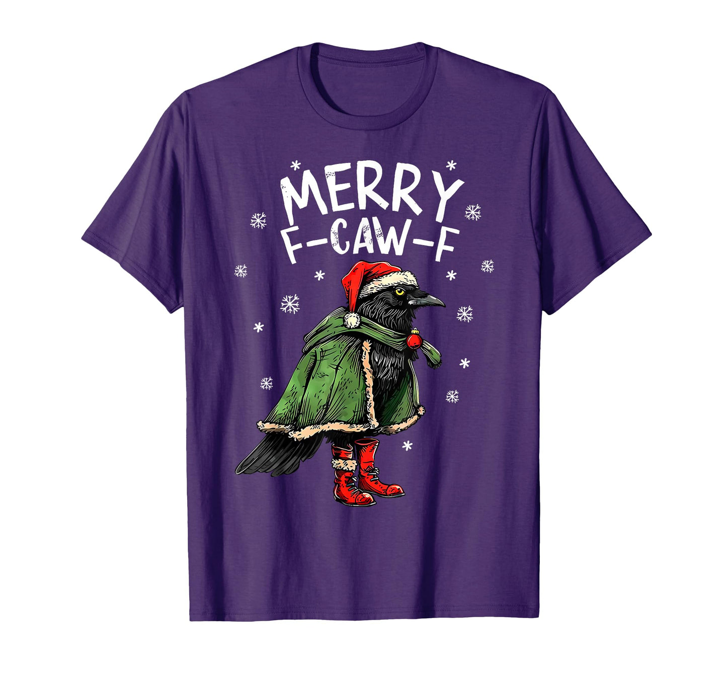 Merry F Caw F Christmas Funny Santa Raven Bird Men Women T-Shirt