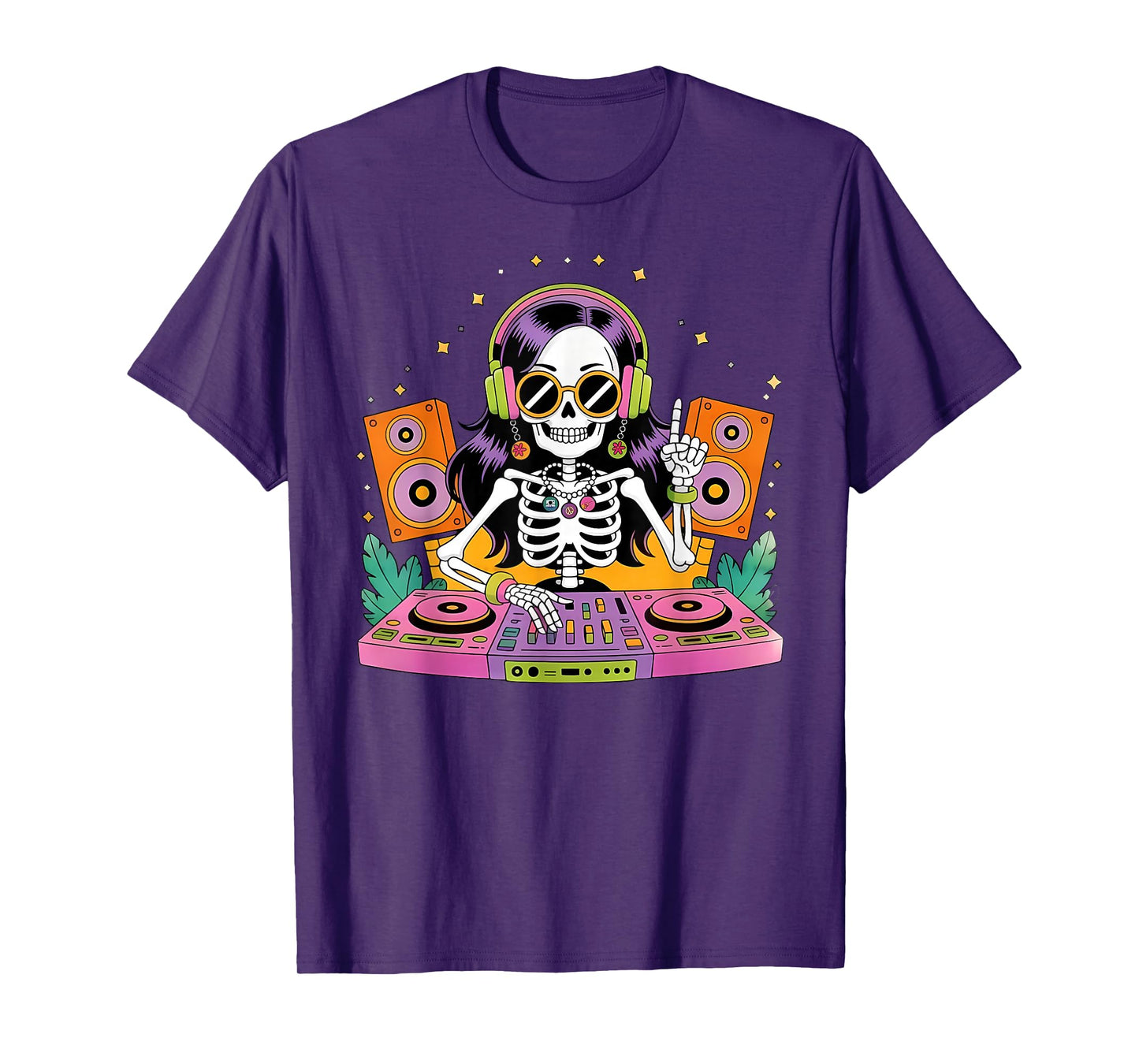 Skeleton DJ Halloween Costume Turntable Music Funny Women T-Shirt