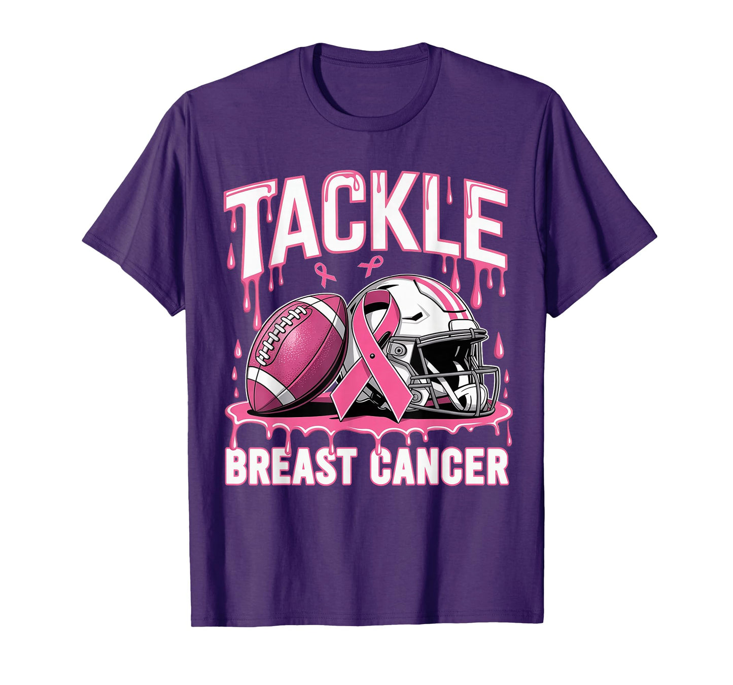 Dripping Football Pink Ribbon Tackle Breast Cancer Awareness T-Shirt
