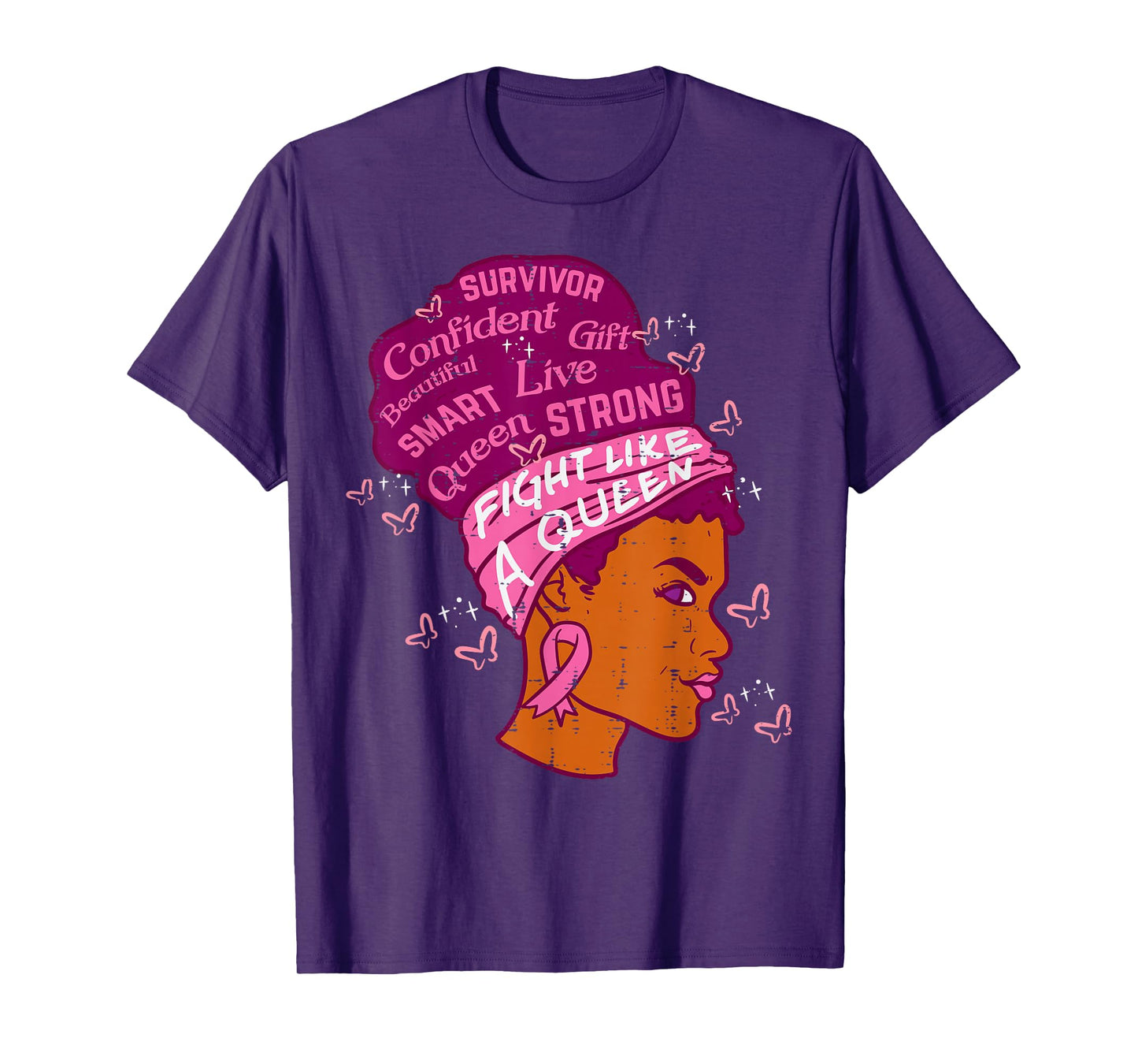 Black Queen African Women Pink Afro Breast Cancer Awareness T-Shirt