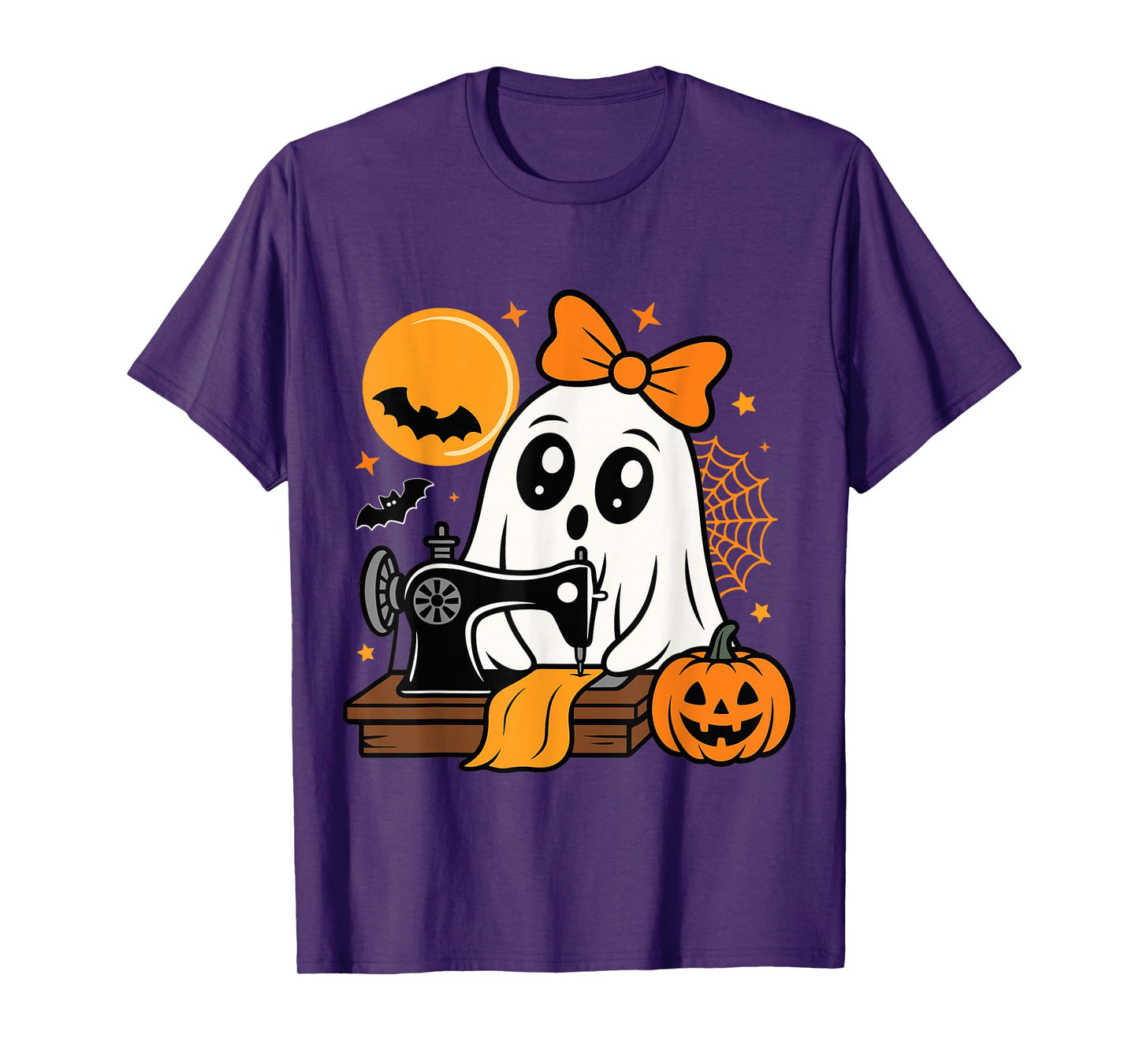 Halloween Cute Ghost Sewing with Bow and Pumpkin T-Shirt