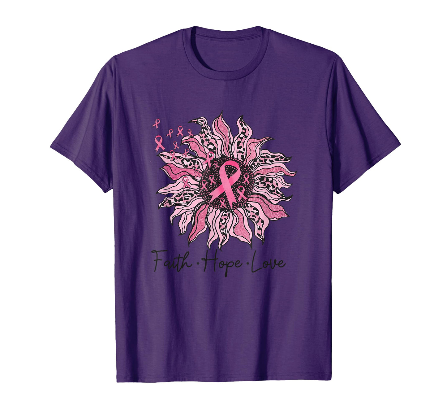 Faith Hope Love Sunflower Leopard Breast Cancer Awareness T-Shirt